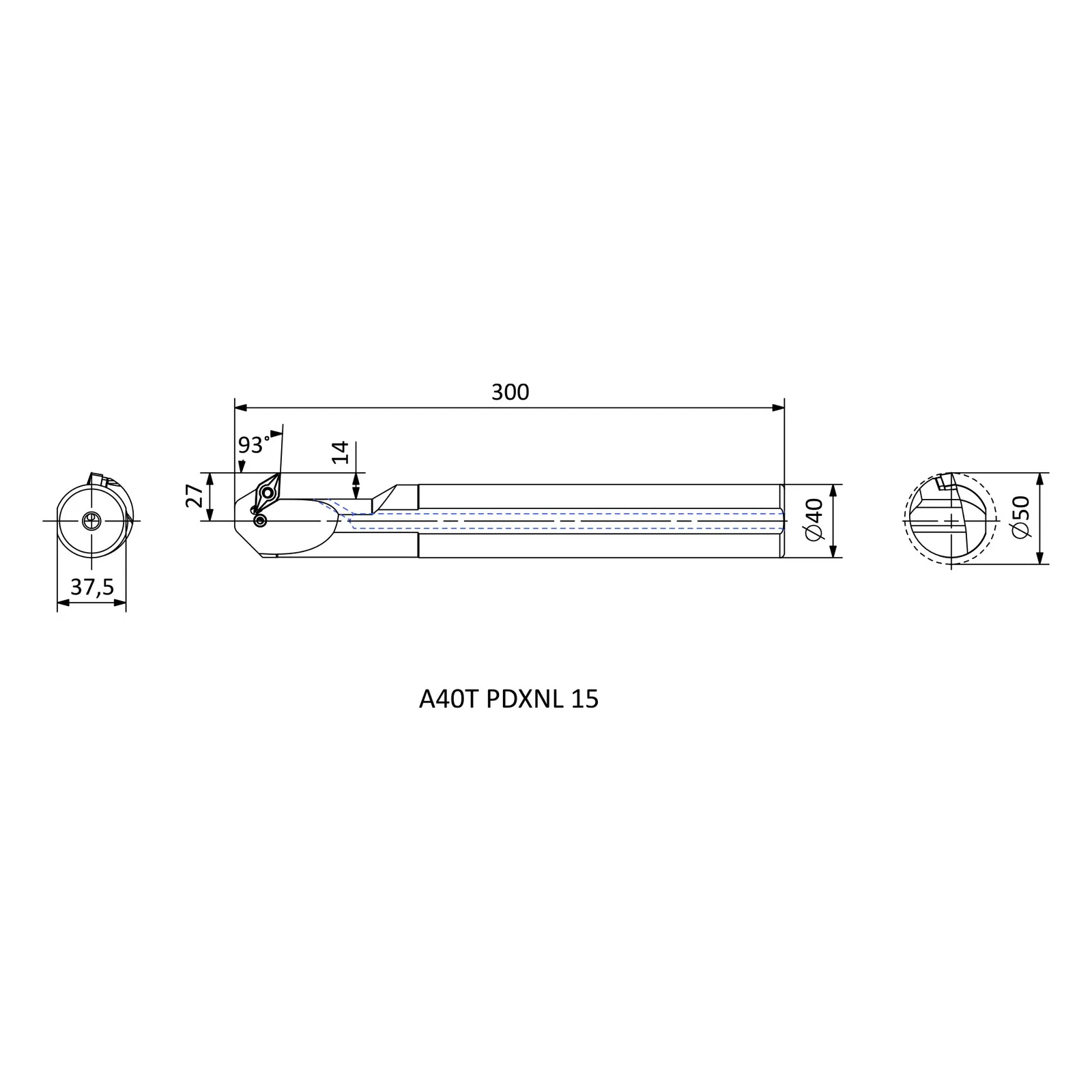 A40T PDXNL 15 &mdash; dimensioned drawing
