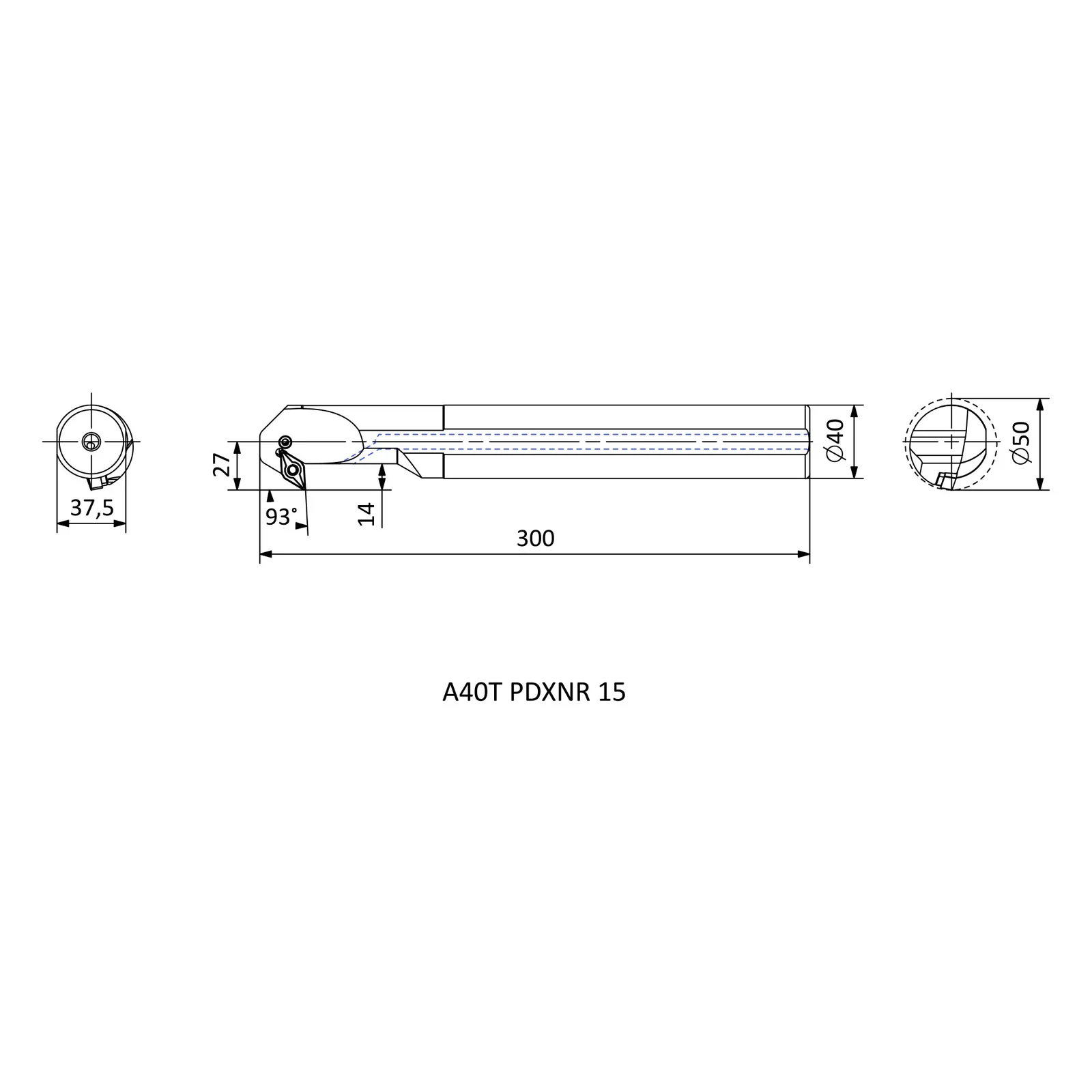 A40T PDXNR 15 &mdash; dimensioned drawing