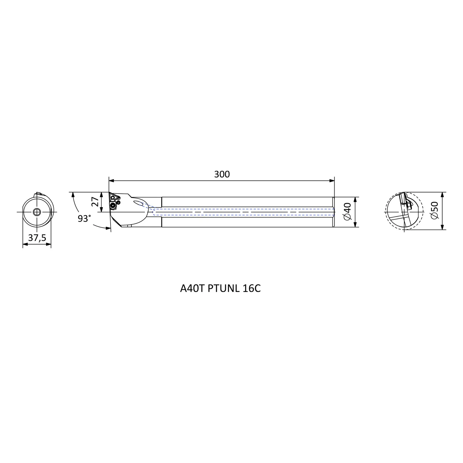 A40T PTUNL 16C &mdash; dimensioned drawing