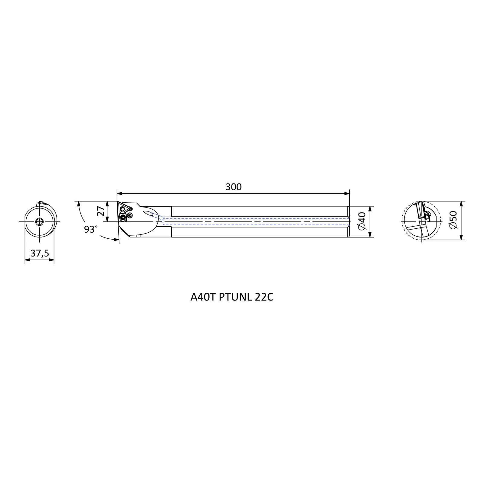 A40T PTUNL 22C &mdash; dimensioned drawing
