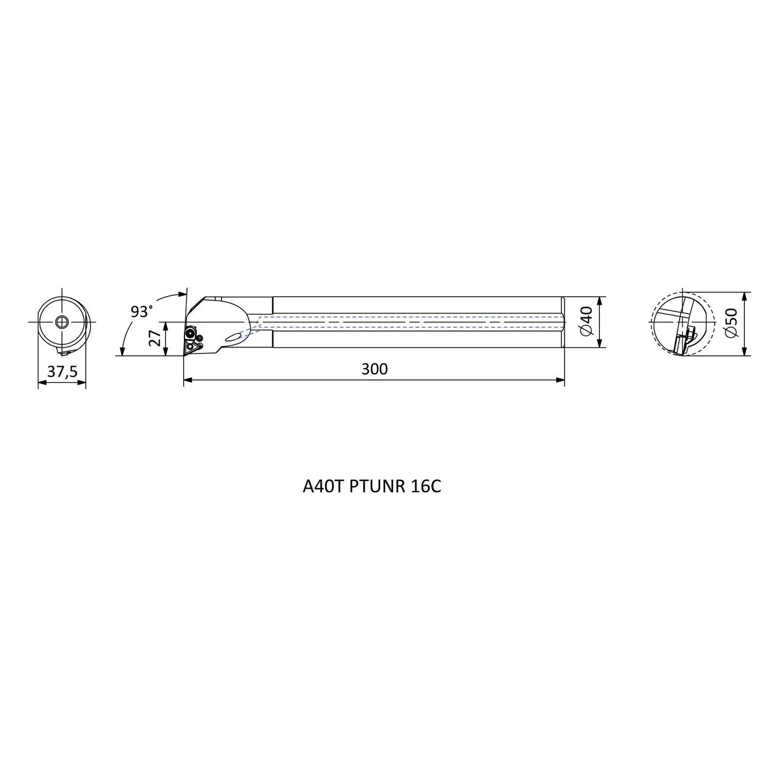 A40T PTUNR 16C &mdash; dimensioned drawing