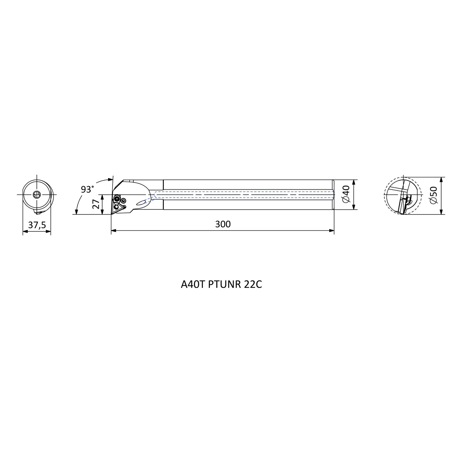 A40T PTUNR 22C &mdash; dimensioned drawing