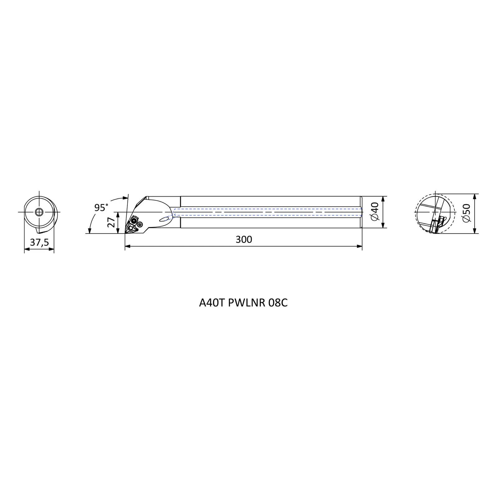 A40T PWLNR 08C &mdash; dimensioned drawing