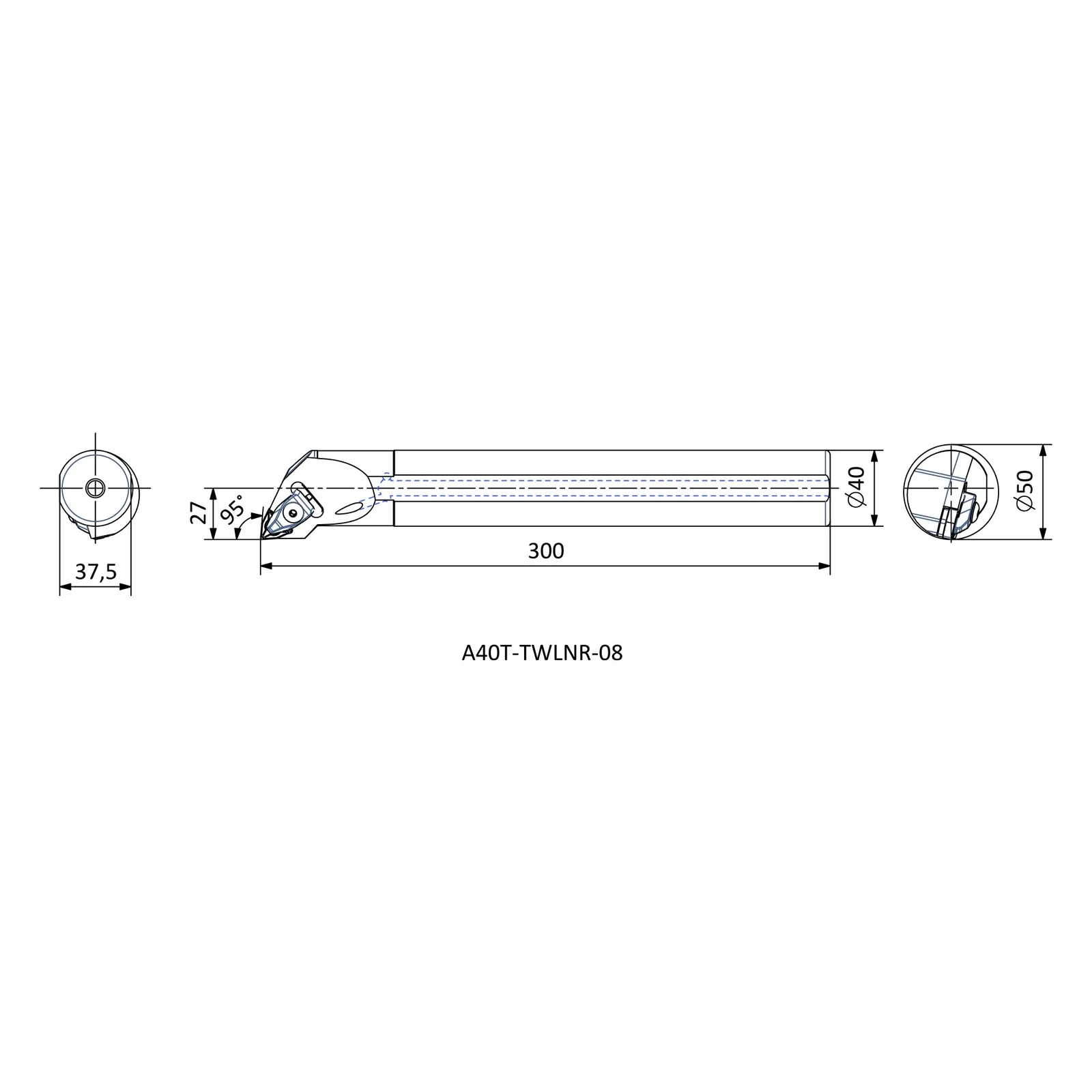 A40T TWLNR 08 &mdash; dimensioned drawing