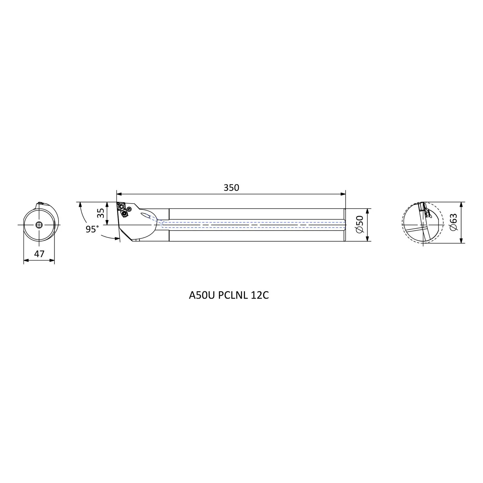 A50U PCLNL 12C &mdash; dimensioned drawing