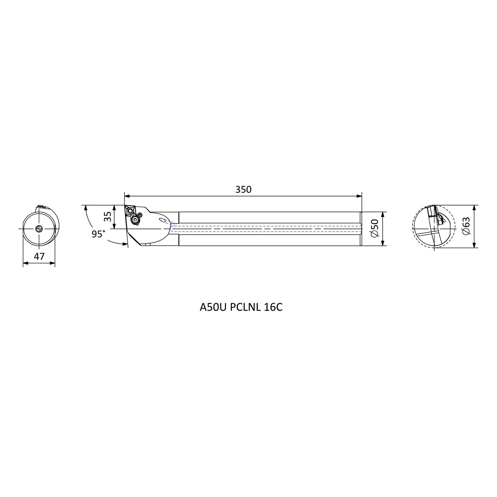 A50U PCLNL 16C &mdash; dimensioned drawing