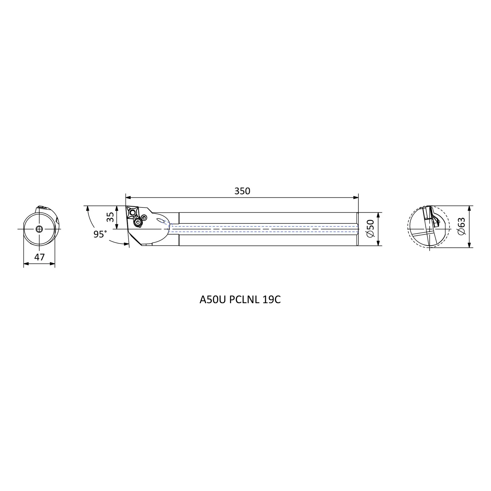A50U PCLNL 19C &mdash; dimensioned drawing