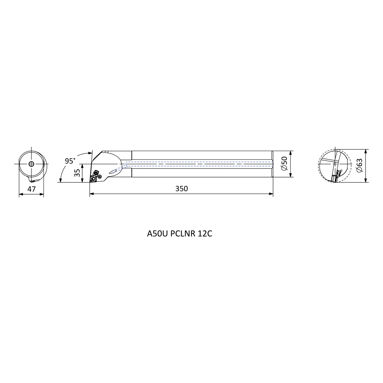 A50U PCLNR 12C &mdash; dimensioned drawing