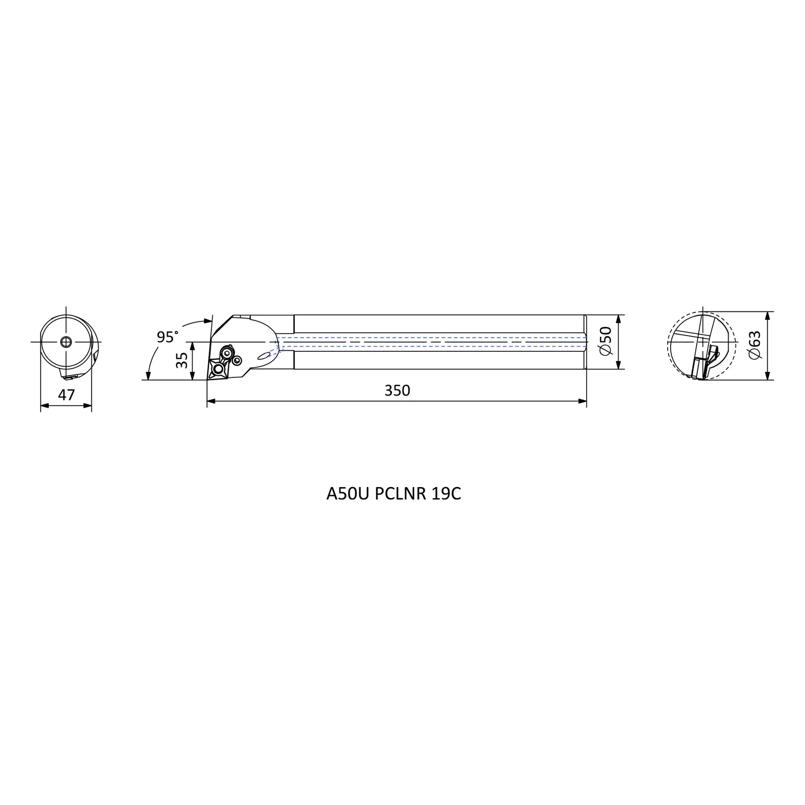 A50U PCLNR 19C &mdash; dimensioned drawing