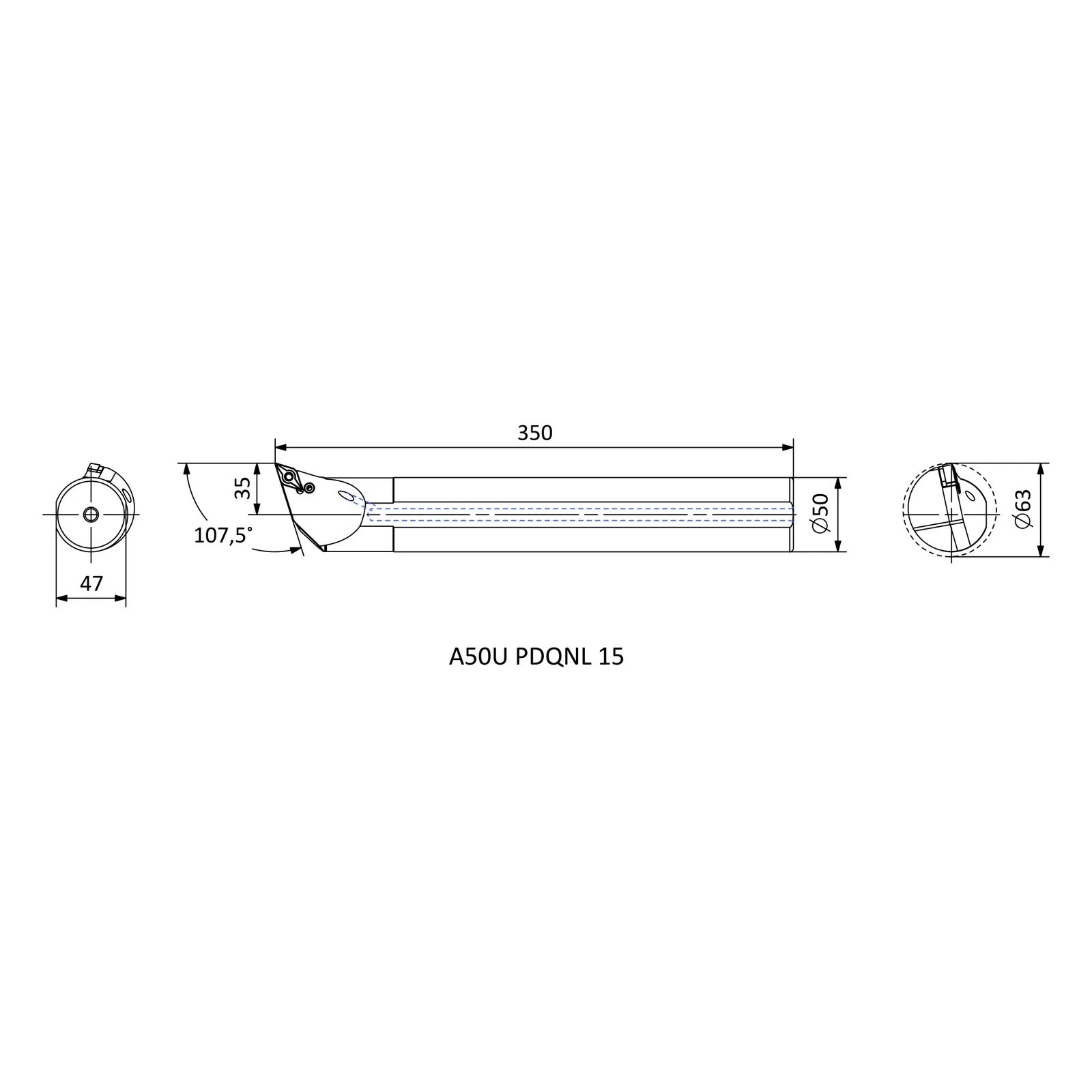 A50U PDQNL 15 &mdash; dimensioned drawing