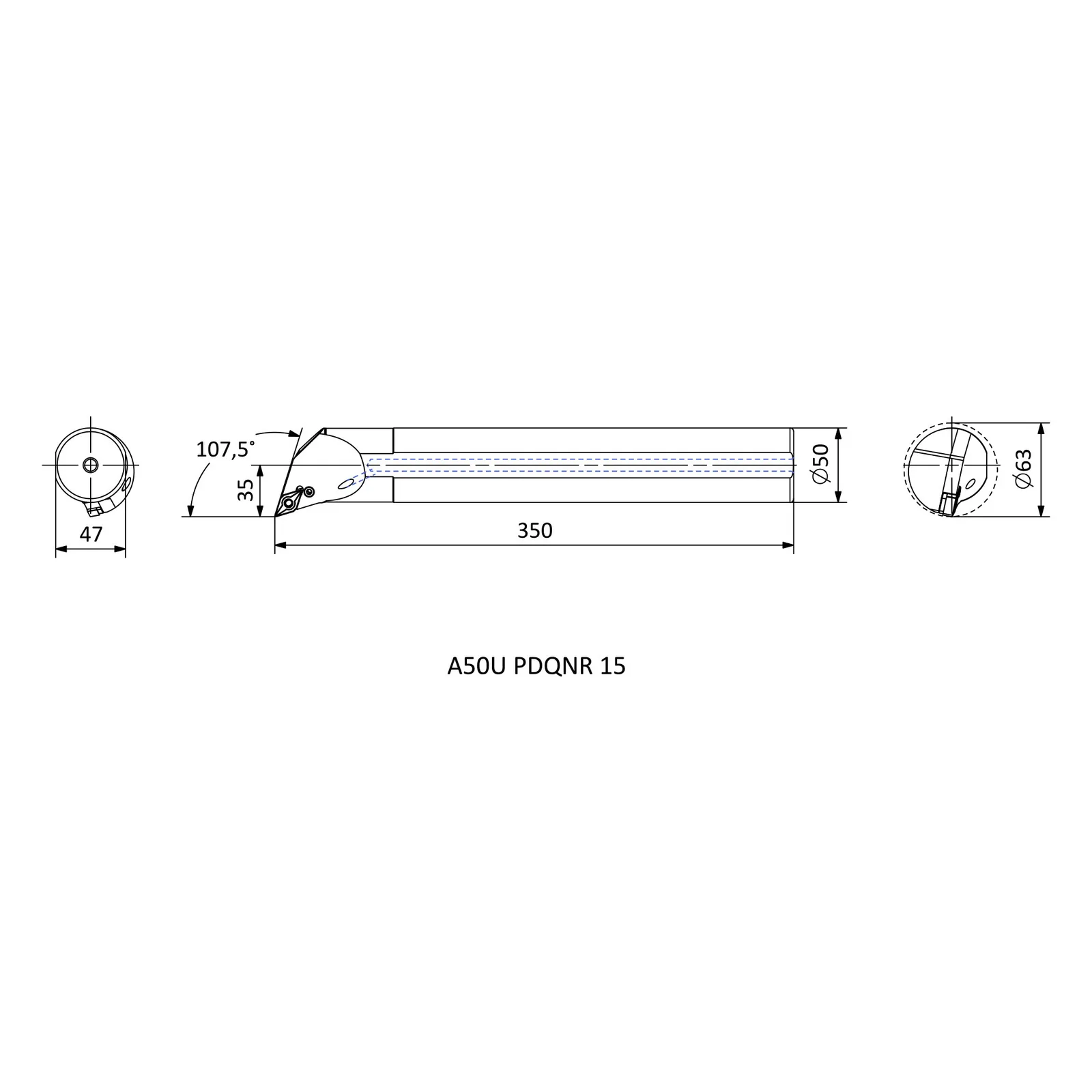 A50U PDQNR 15 &mdash; dimensioned drawing