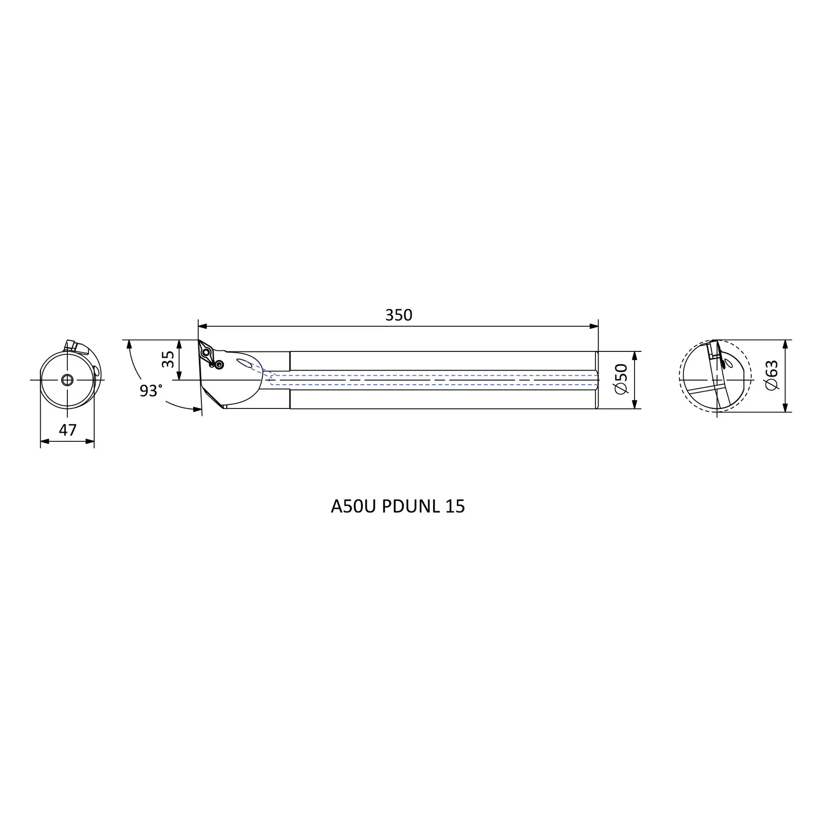 A50U PDUNL 15 &mdash; dimensioned drawing