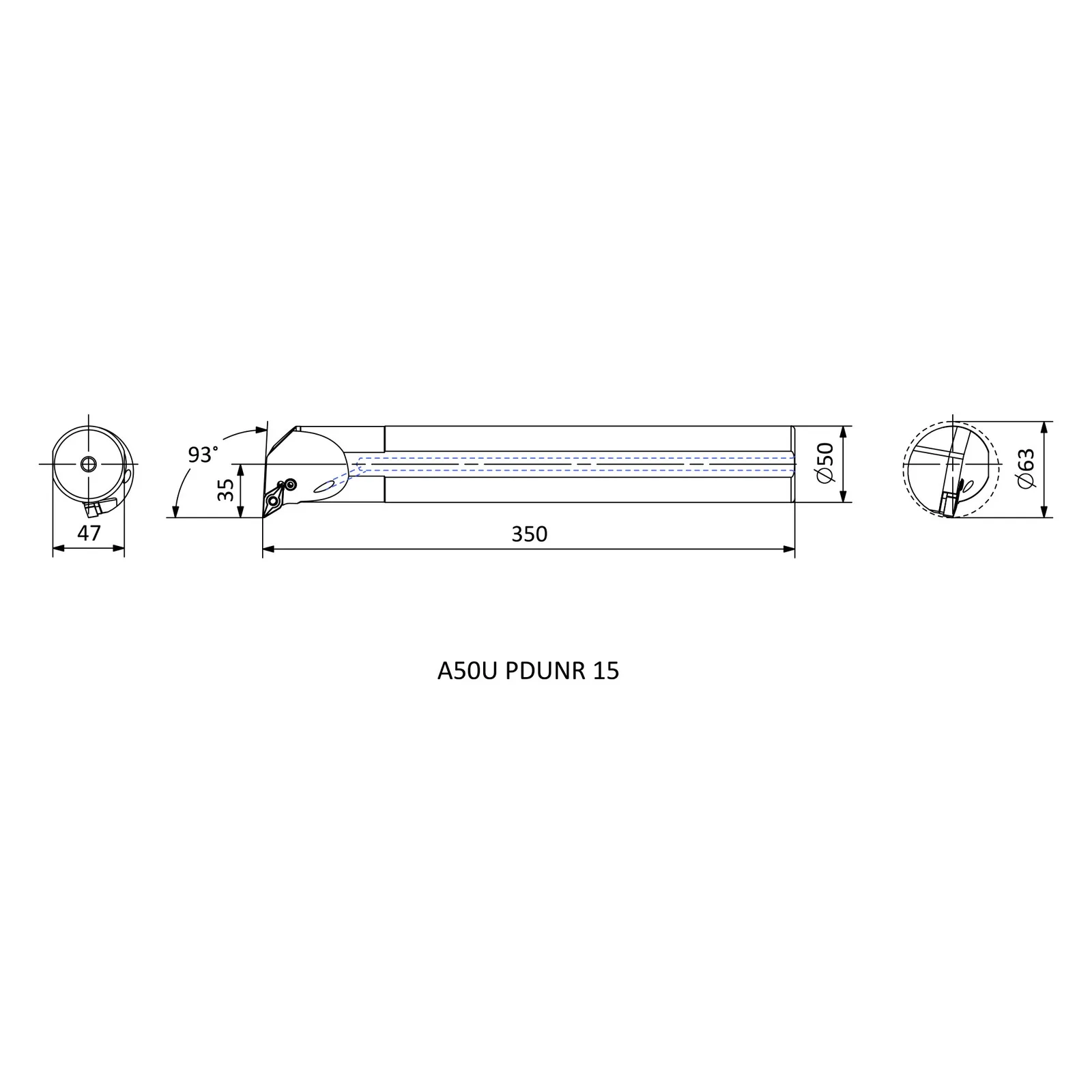 A50U PDUNR 15 &mdash; dimensioned drawing