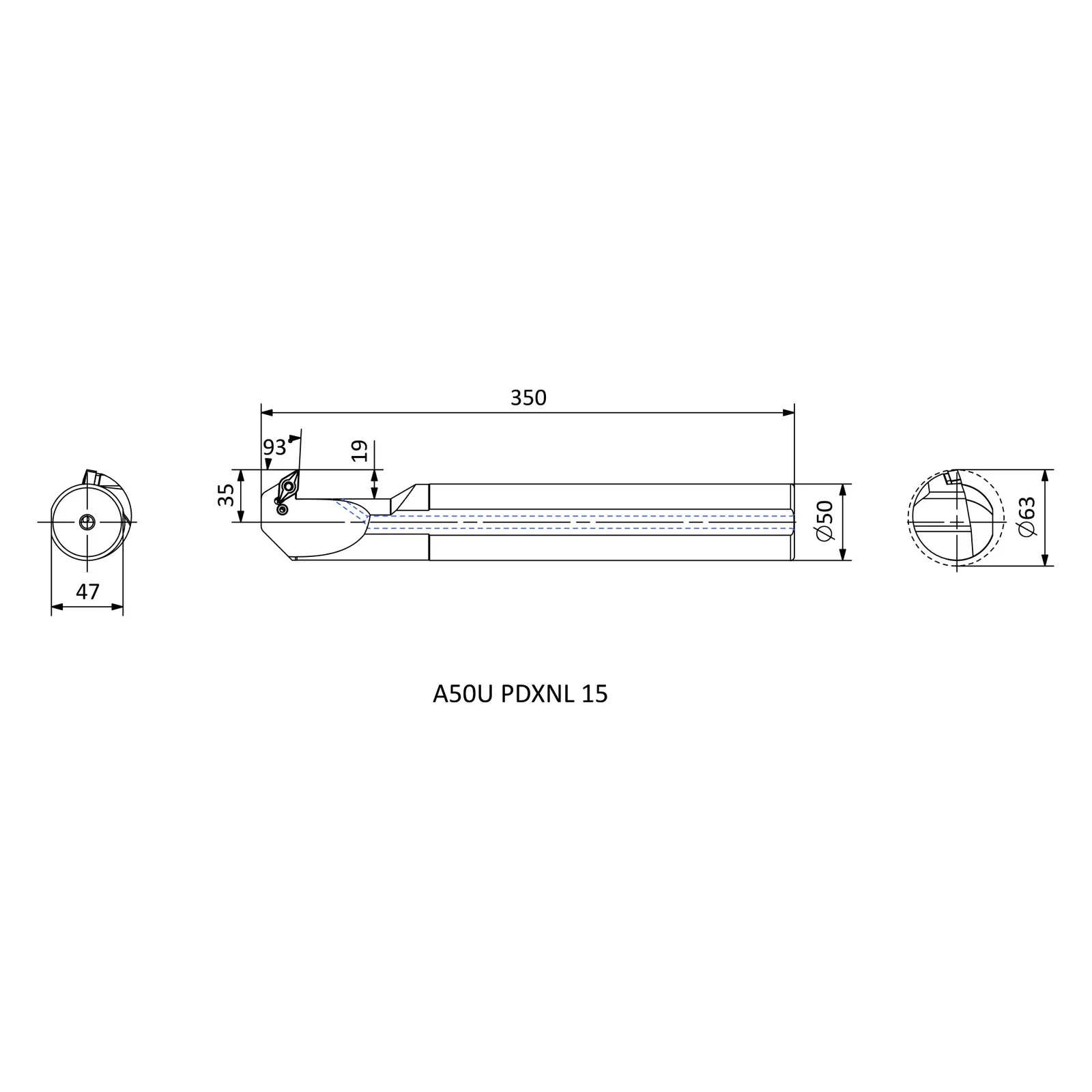 A50U PDXNL 15 &mdash; dimensioned drawing