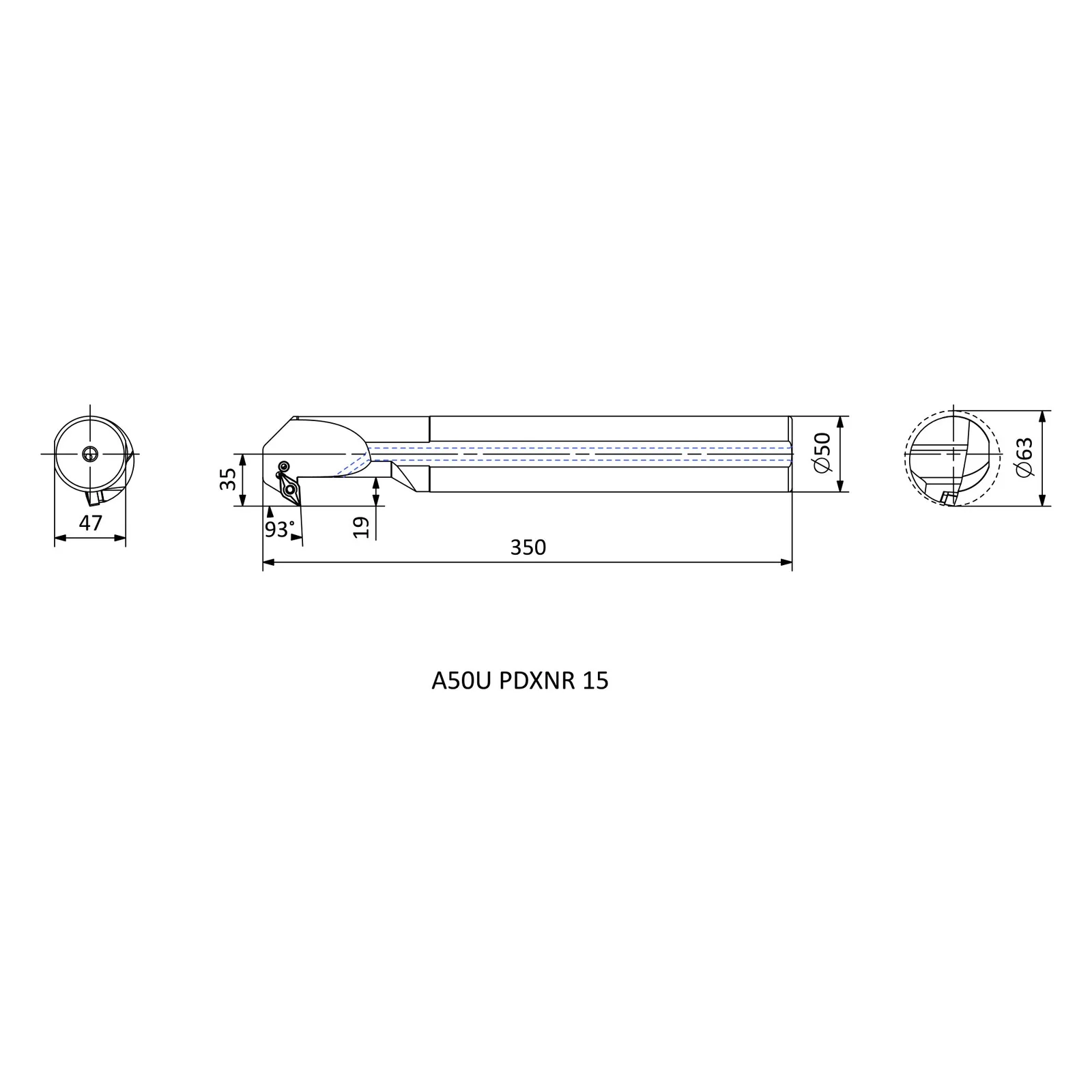A50U PDXNR 15 &mdash; dimensioned drawing