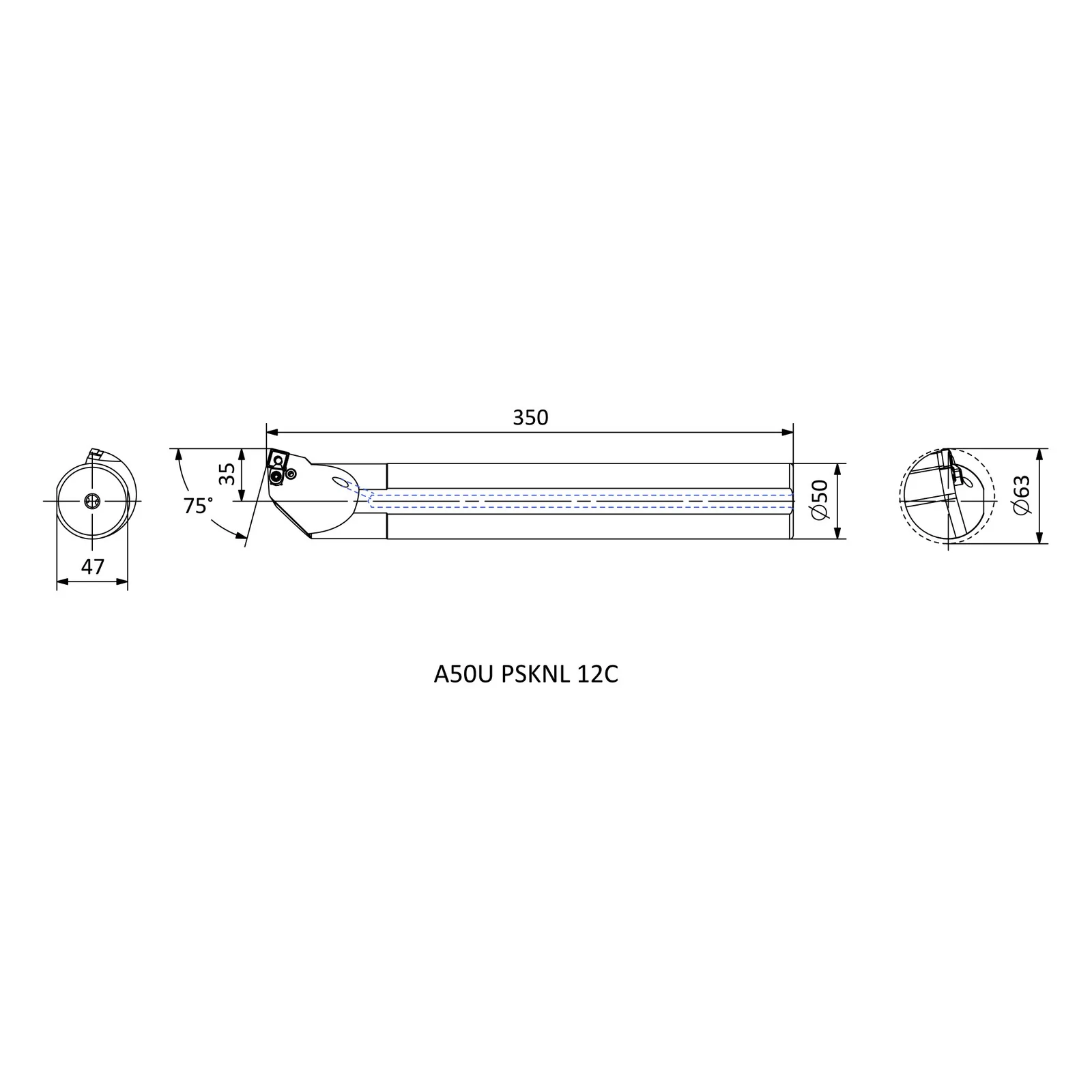 A50U PSKNL 12C &mdash; dimensioned drawing