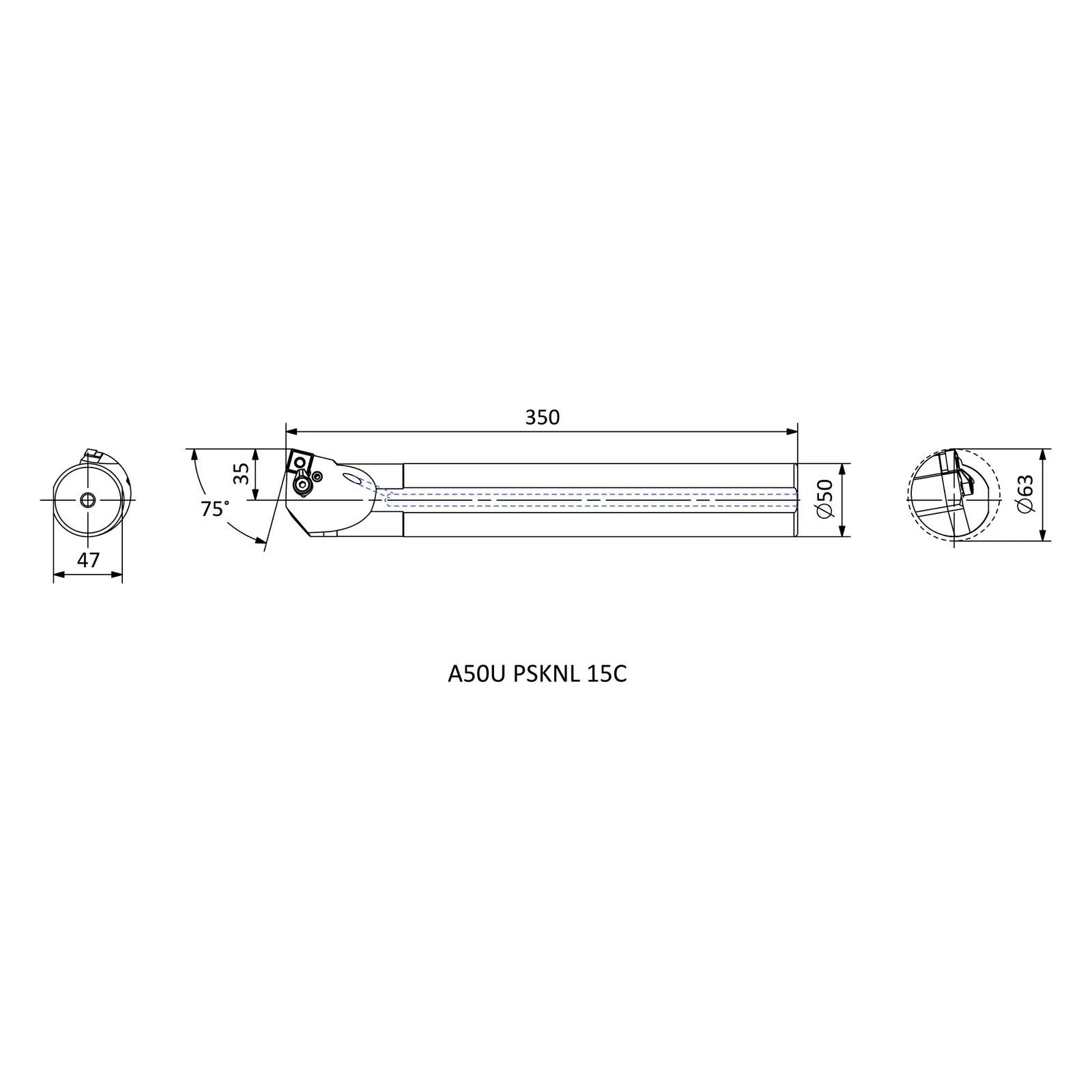 A50U PSKNL 15C &mdash; dimensioned drawing