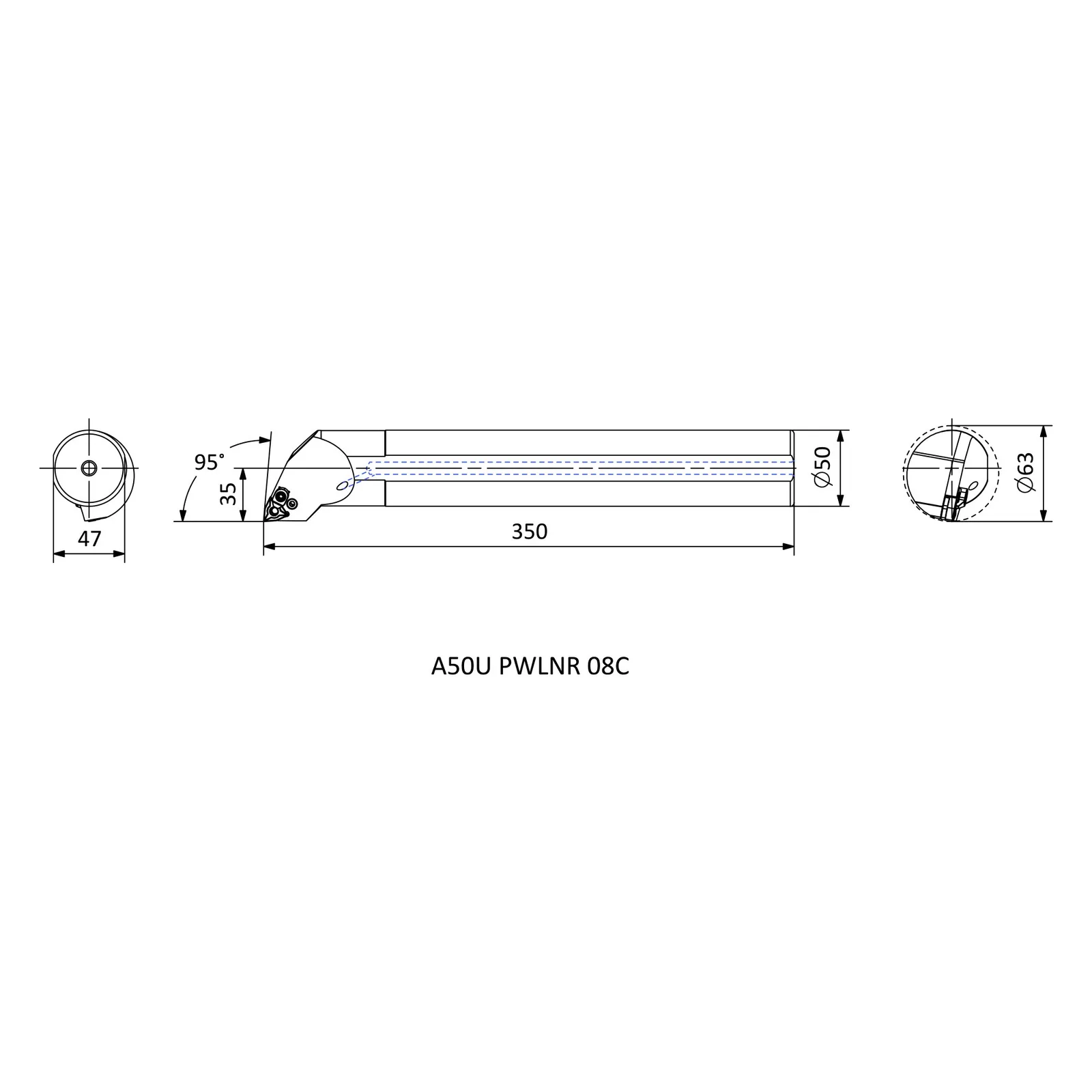 A50U PWLNR 08C &mdash; dimensioned drawing