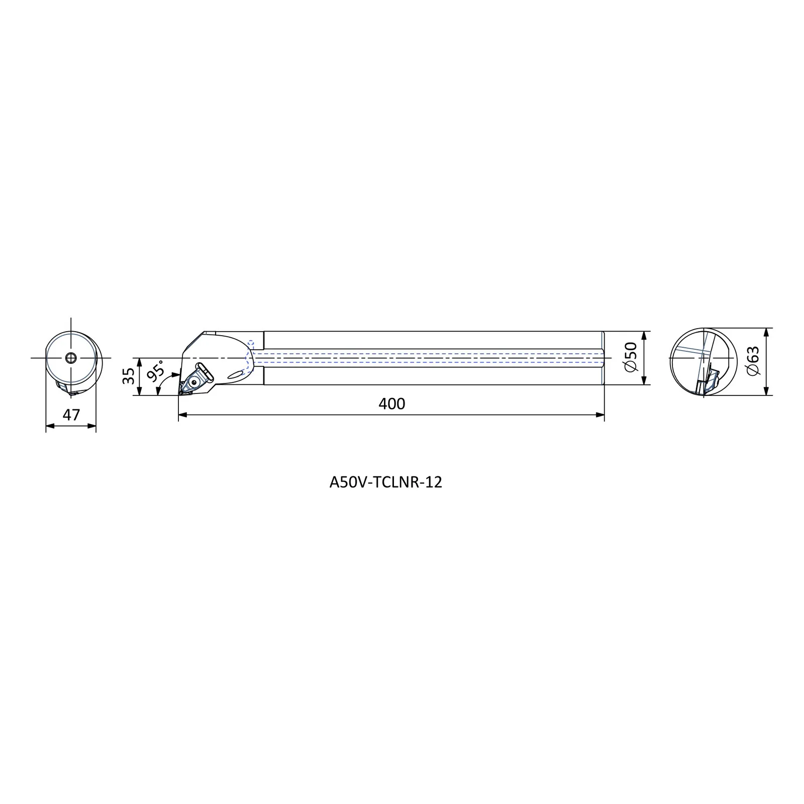 A50V TCLNR 12 &mdash; dimensioned drawing