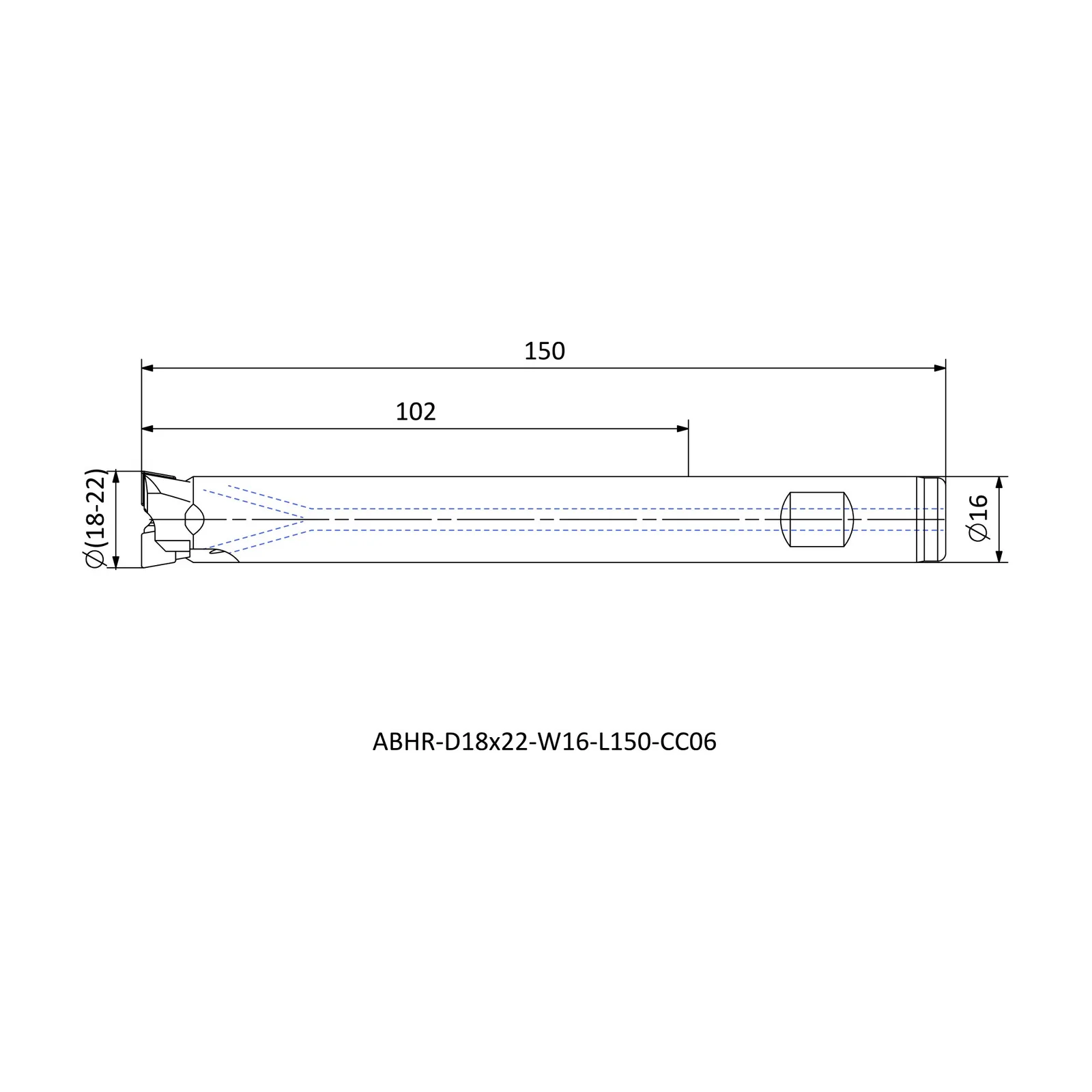 ABHR-D18x22-W16-L150-CC06 &mdash; dimensioned drawing