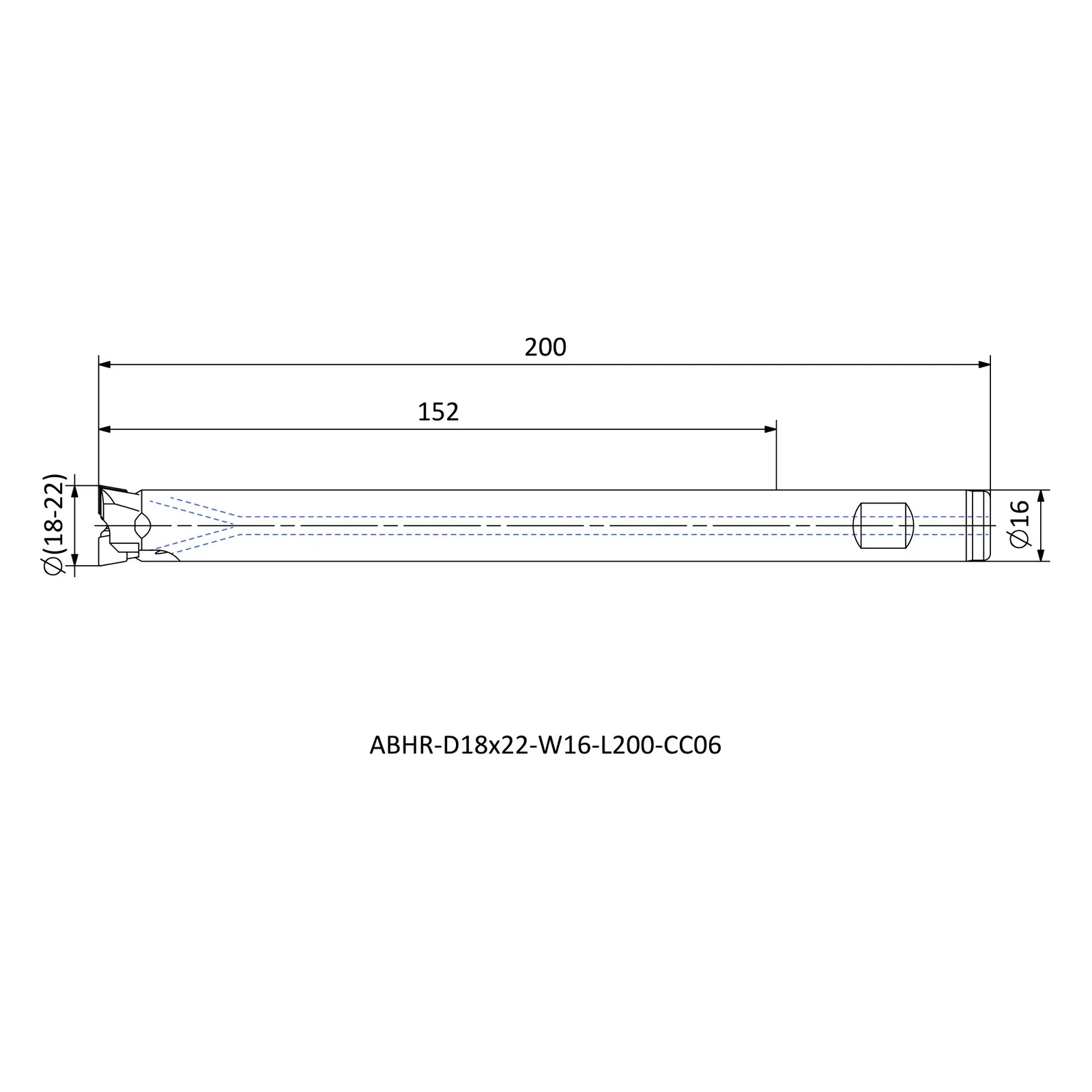 ABHR-D18x22-W16-L200-CC06 &mdash; dimensioned drawing