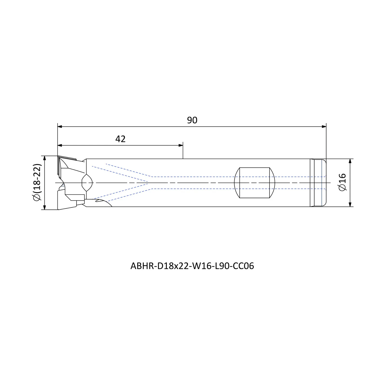 ABHR-D18x22-W16-L90-CC06 &mdash; dimensioned drawing