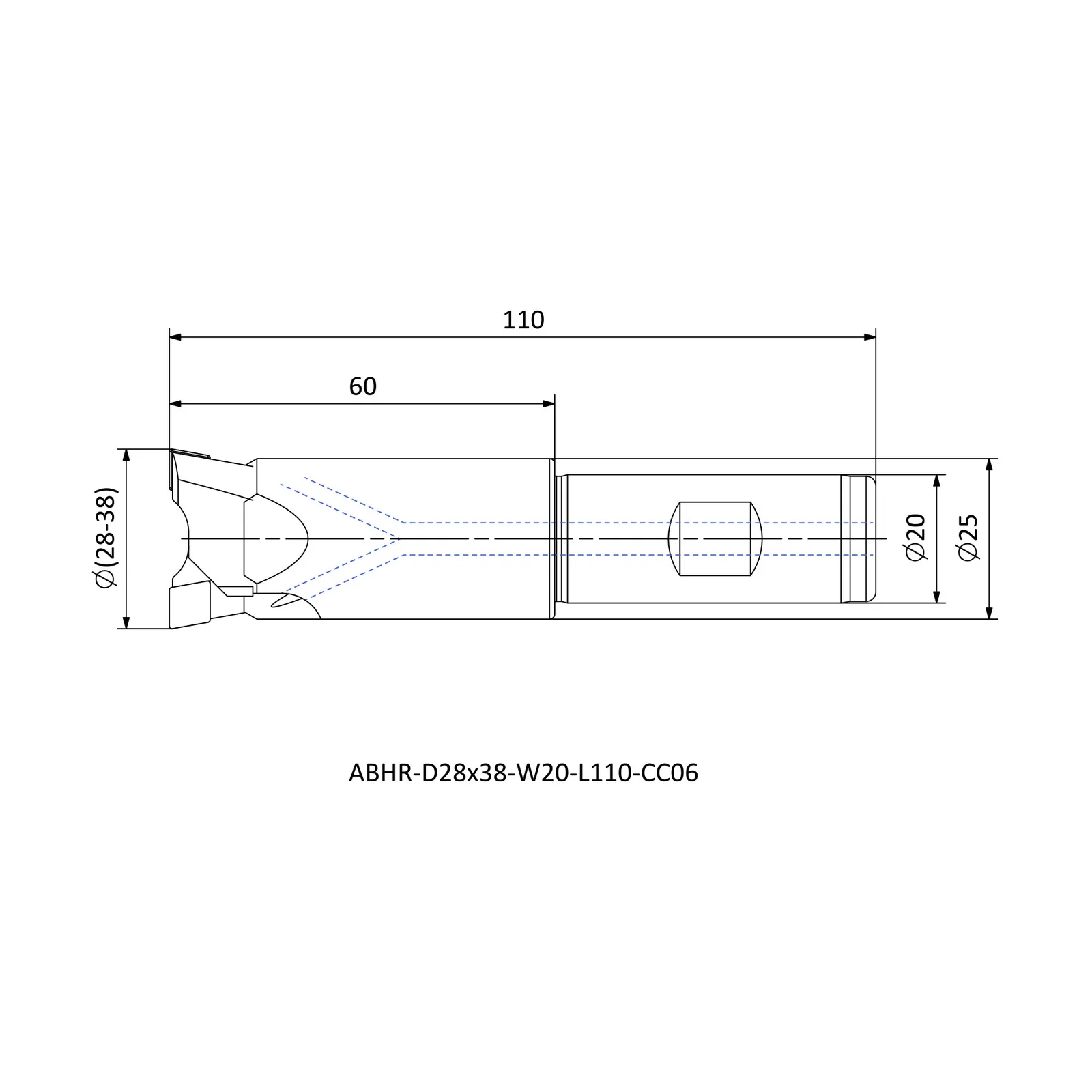ABHR-D28x38-W20-L110-CC06 &mdash; dimensioned drawing