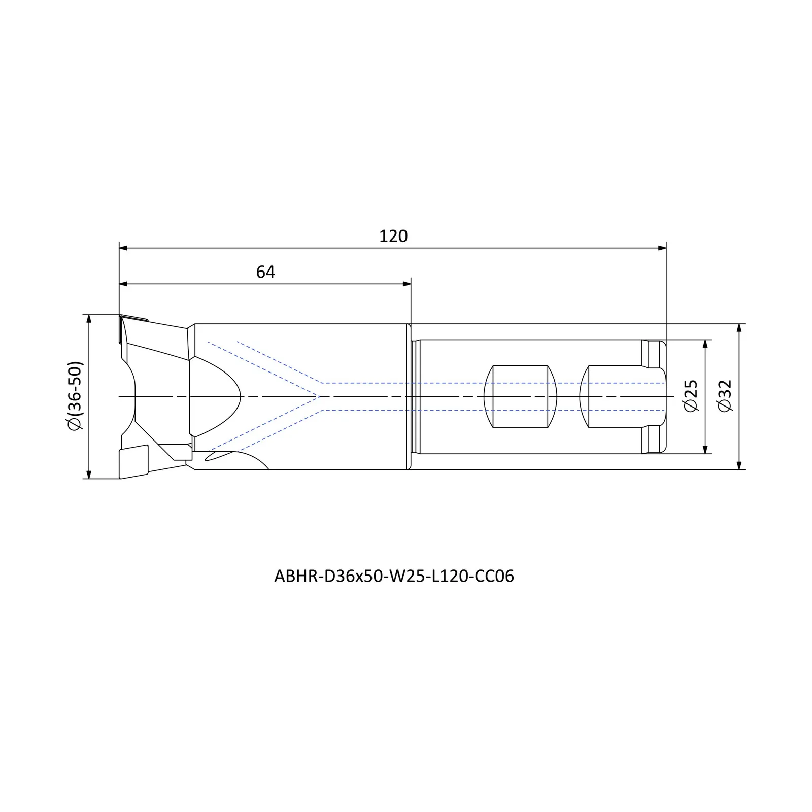 ABHR-D36x50-W25-L120-CC06 &mdash; dimensioned drawing