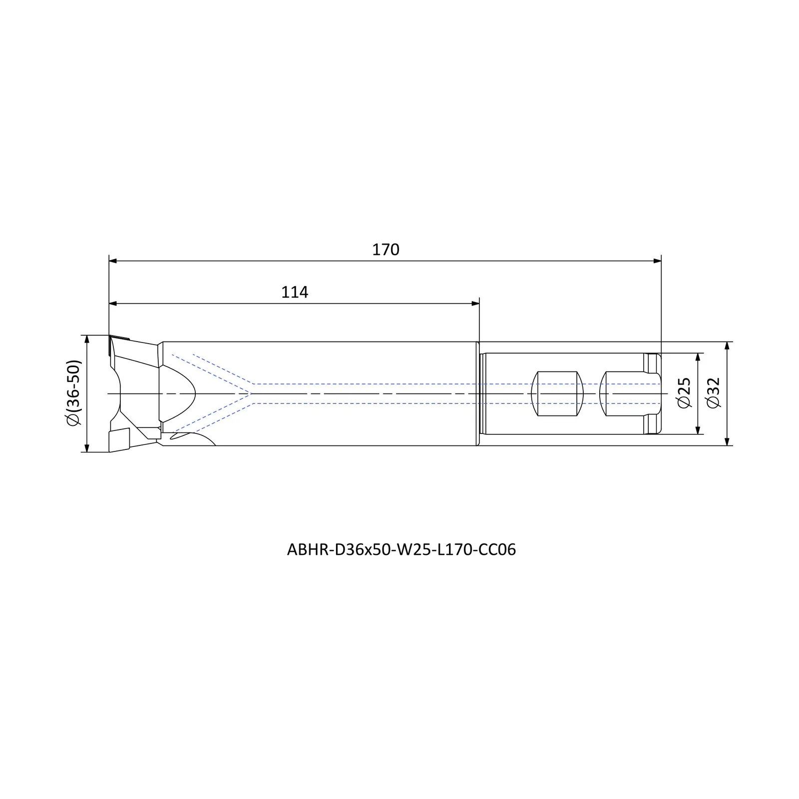 ABHR-D36x50-W25-L170-CC06 &mdash; dimensioned drawing