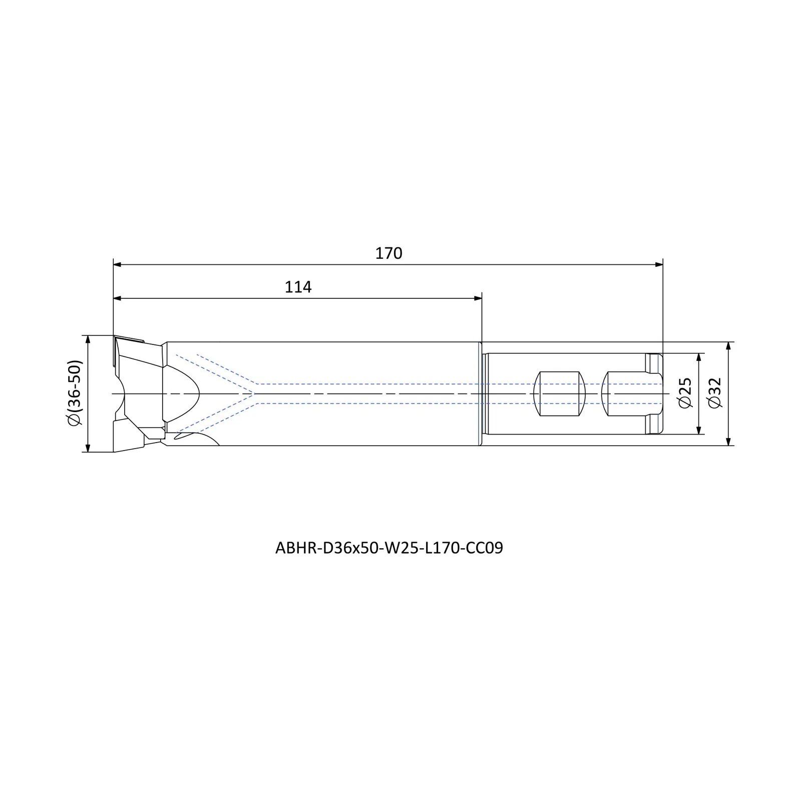 ABHR-D36x50-W25-L170-CC09 &mdash; dimensioned drawing