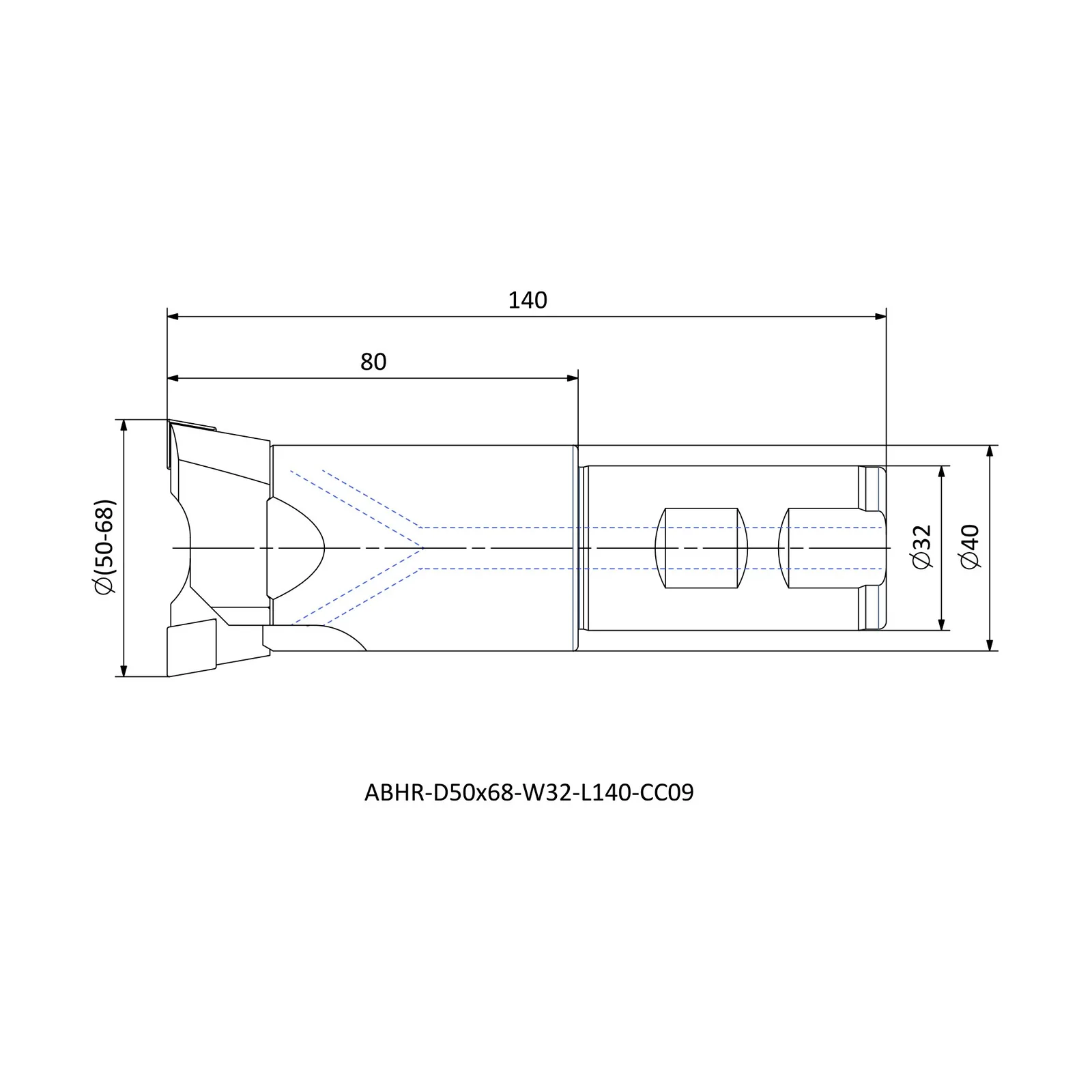 ABHR-D50x68-W32-L140-CC09 &mdash; dimensioned drawing