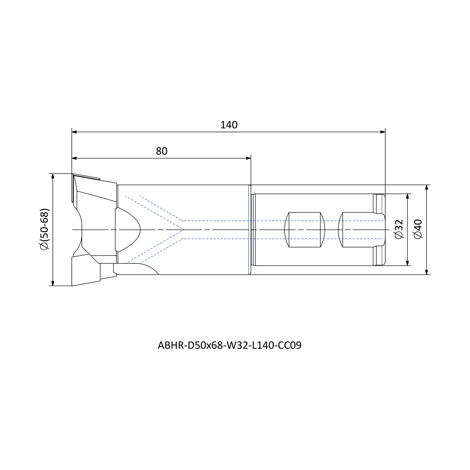 ABHR-D50x68-W32-L140-CC12 &mdash; dimensioned drawing