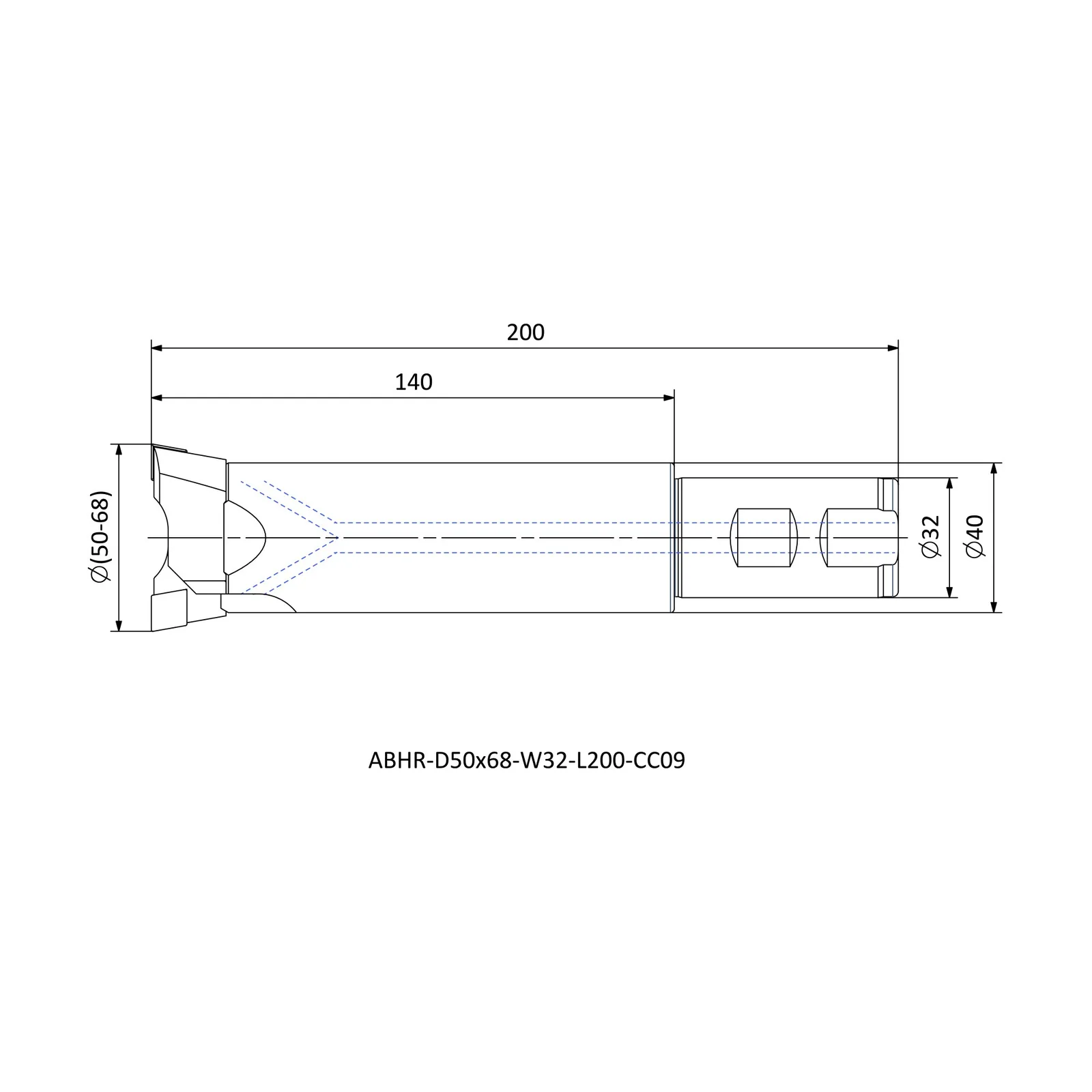 ABHR-D50x68-W32-L200-CC09 &mdash; dimensioned drawing