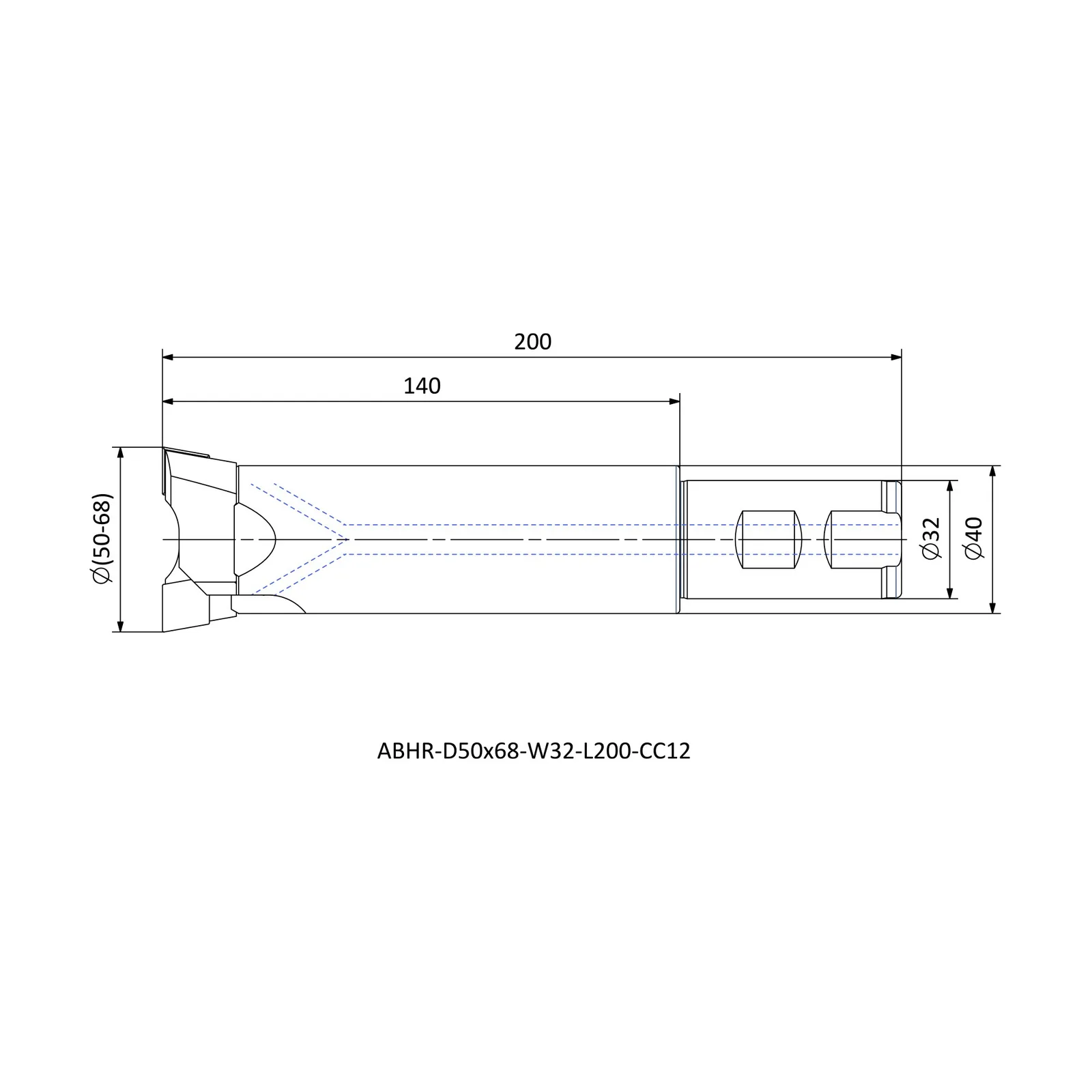 ABHR-D50x68-W32-L200-CC12 &mdash; dimensioned drawing