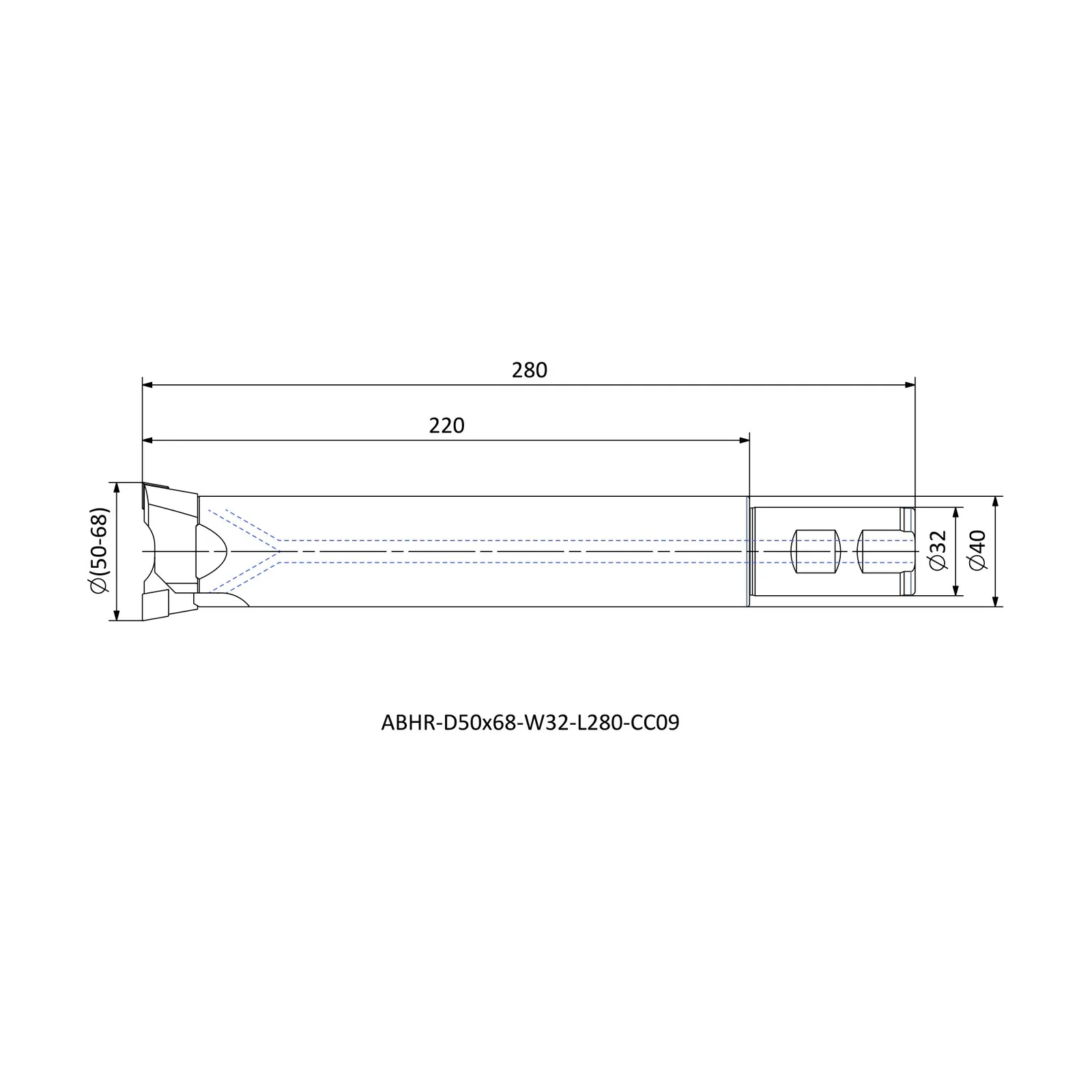 ABHR-D50x68-W32-L280-CC09 &mdash; dimensioned drawing