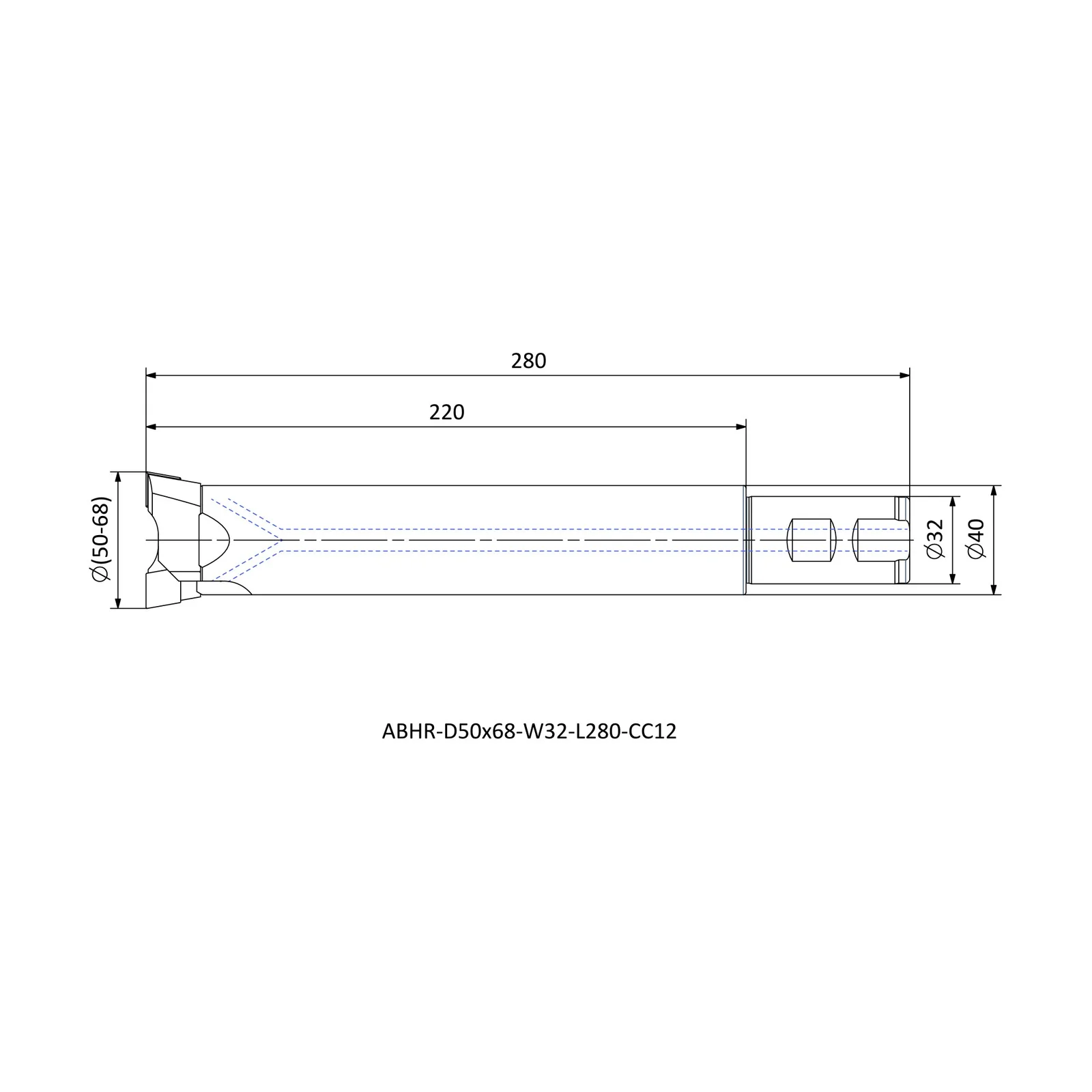 ABHR-D50x68-W32-L280-CC12 &mdash; dimensioned drawing
