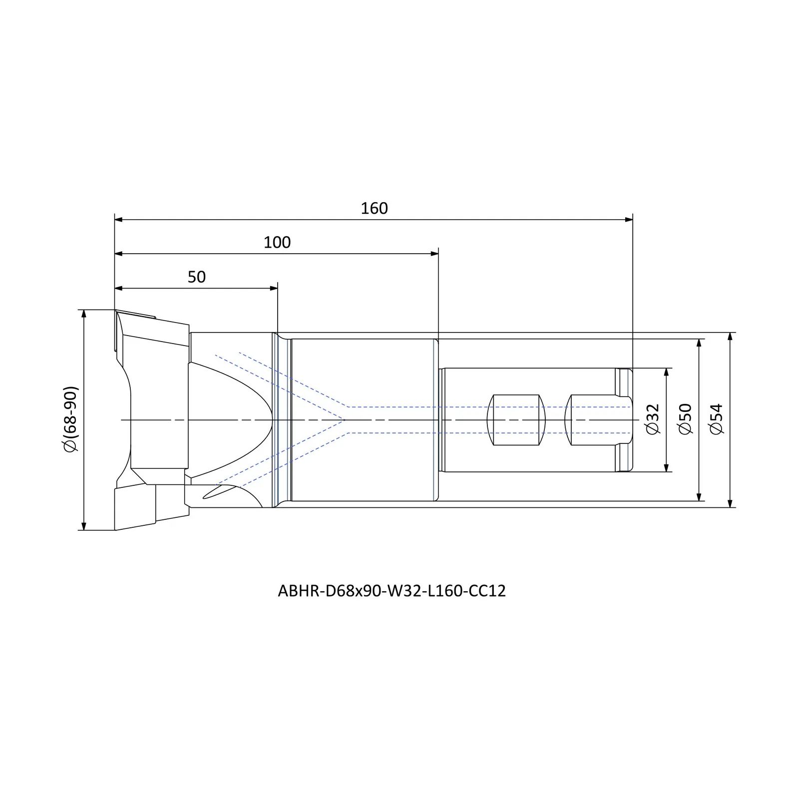 ABHR-D68x90-W32-L160-CC12 &mdash; dimensioned drawing