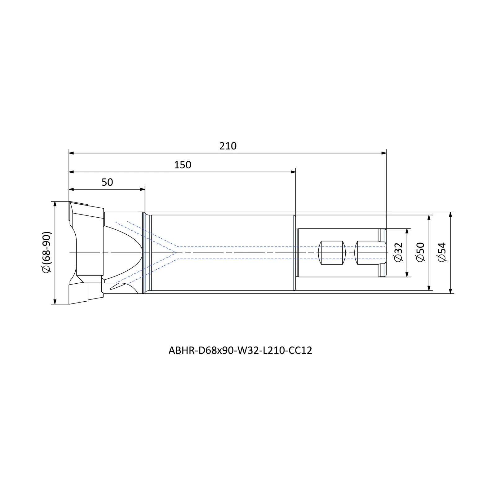 ABHR-D68x90-W32-L210-CC12 &mdash; dimensioned drawing