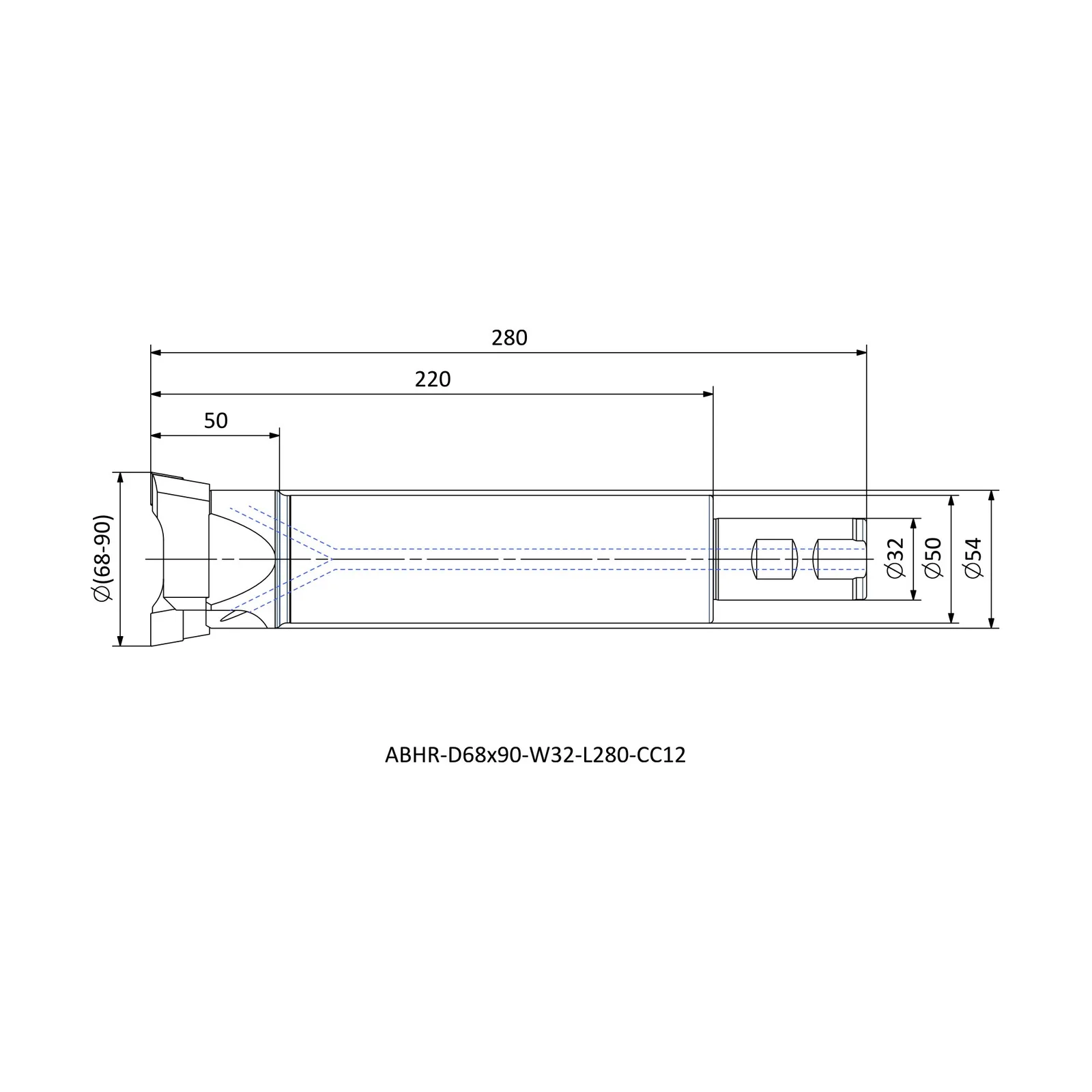ABHR-D68x90-W32-L280-CC12 &mdash; dimensioned drawing