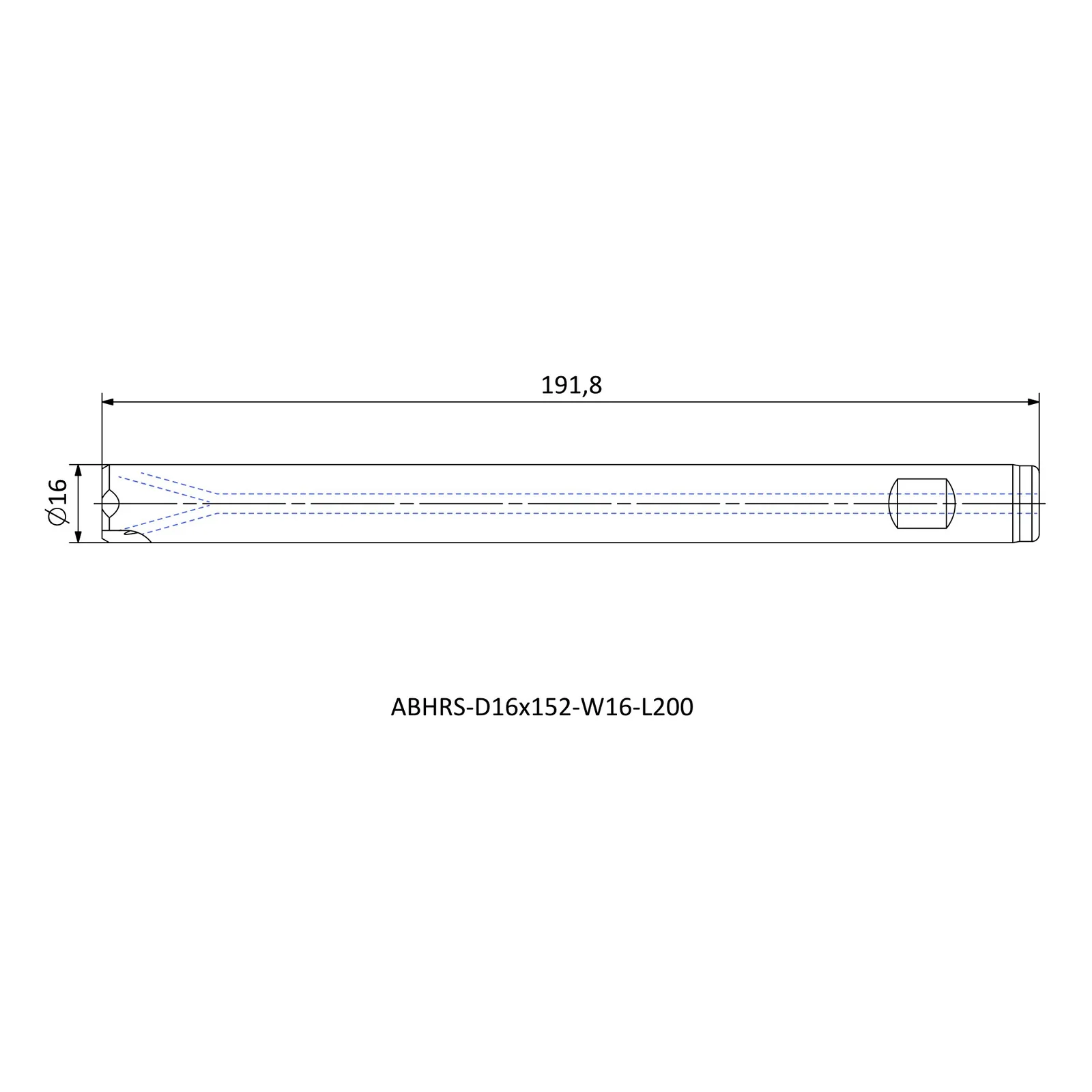 ABHRS-D16x152-W16-L200 &mdash; dimensioned drawing
