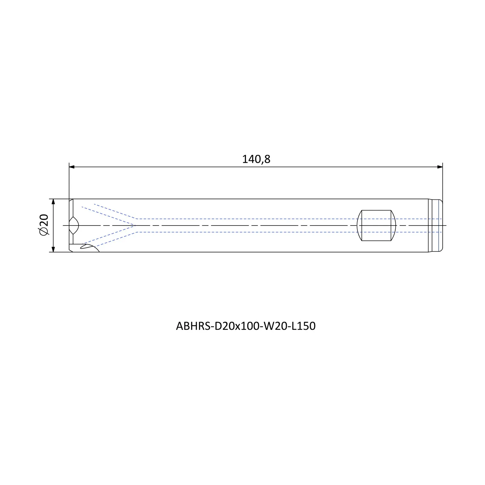 ABHRS-D20x100-W20-L150 &mdash; dimensioned drawing