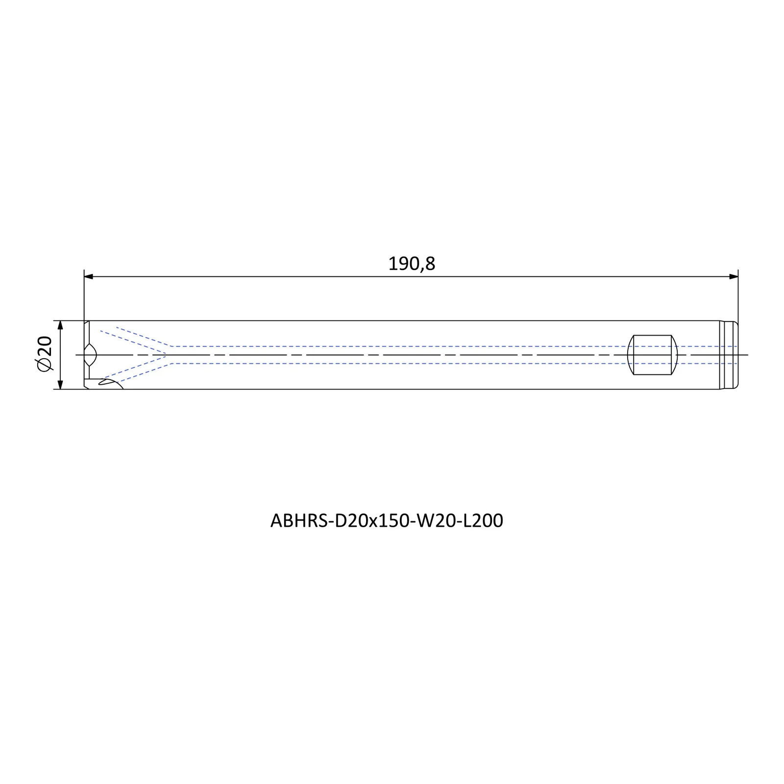 ABHRS-D20x150-W20-L200 &mdash; dimensioned drawing