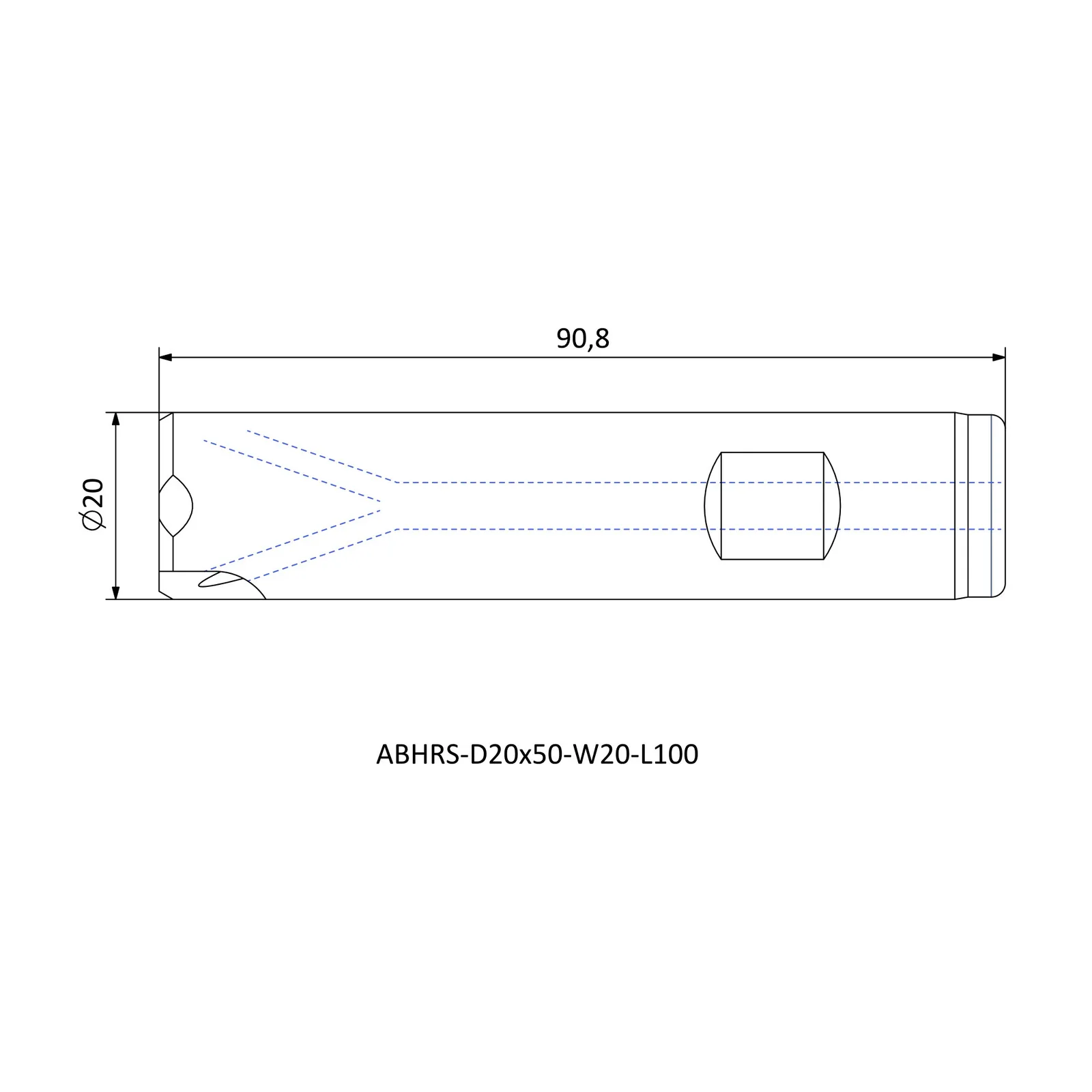 ABHRS-D20x50-W20-L100 &mdash; dimensioned drawing