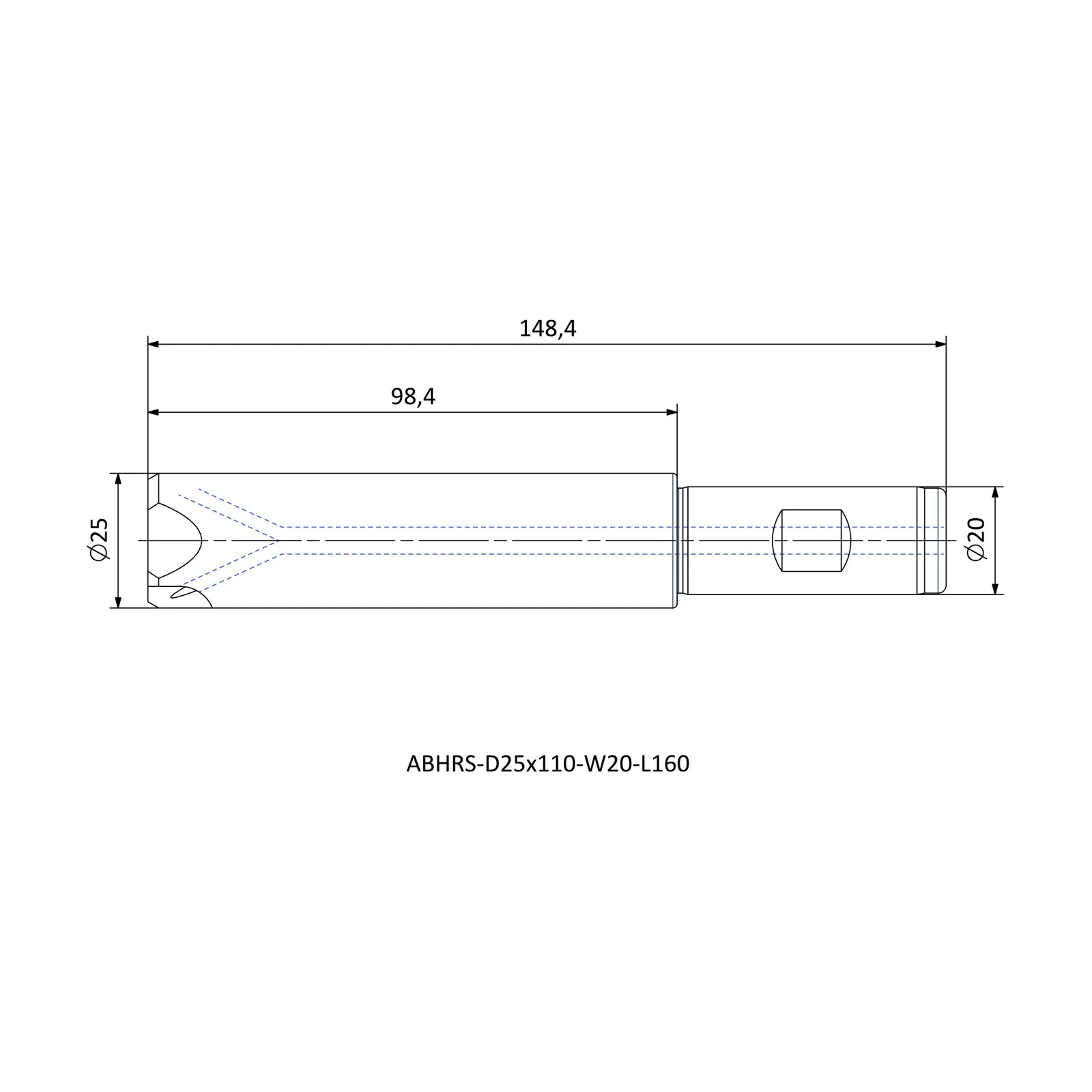 ABHRS-D25x110-W20-L160 &mdash; dimensioned drawing
