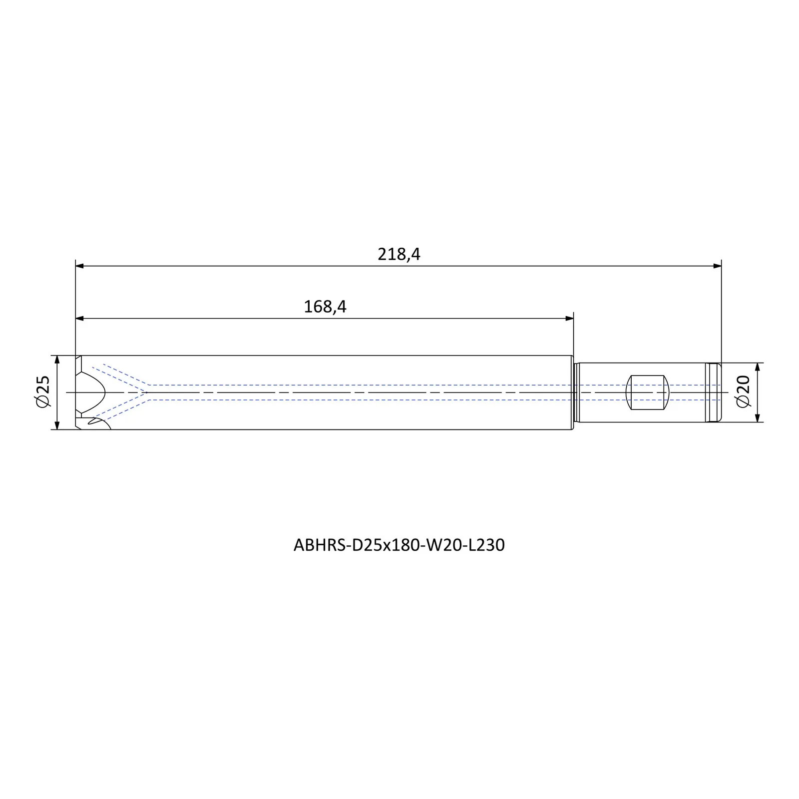 ABHRS-D25x180-W20-L230 &mdash; dimensioned drawing
