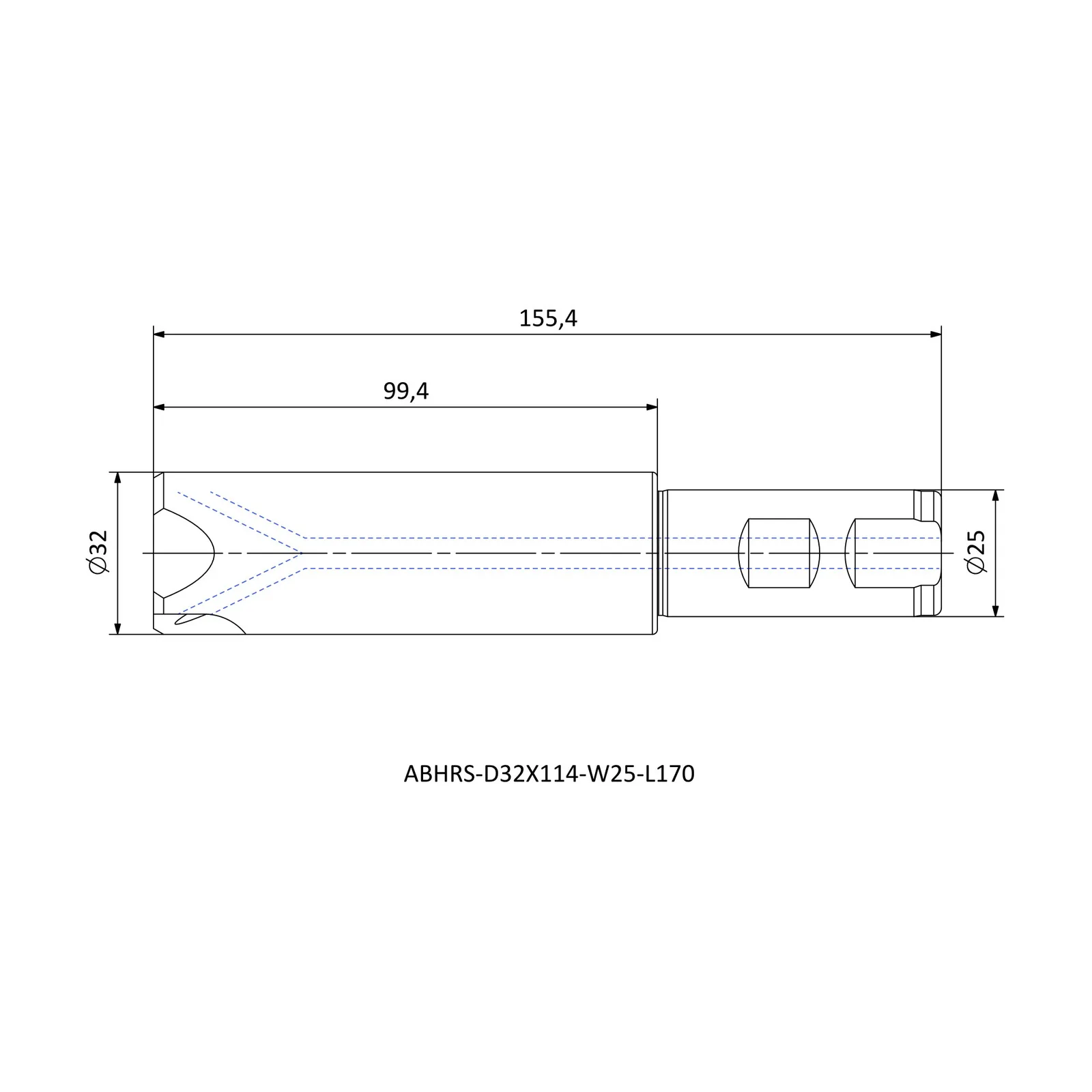 ABHRS-D32X114-W25-L170 &mdash; dimensioned drawing