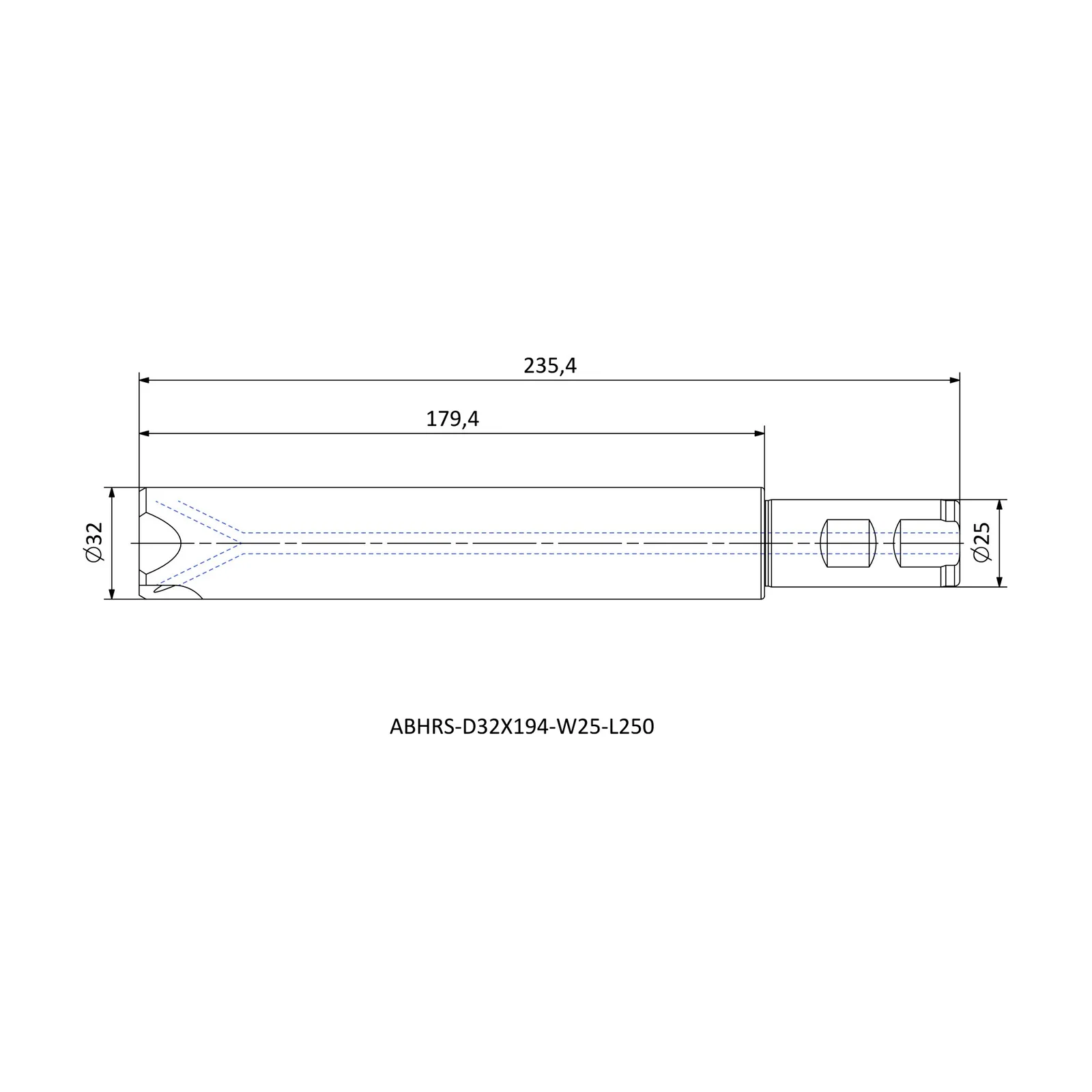 ABHRS-D32X194-W25-L250 &mdash; dimensioned drawing