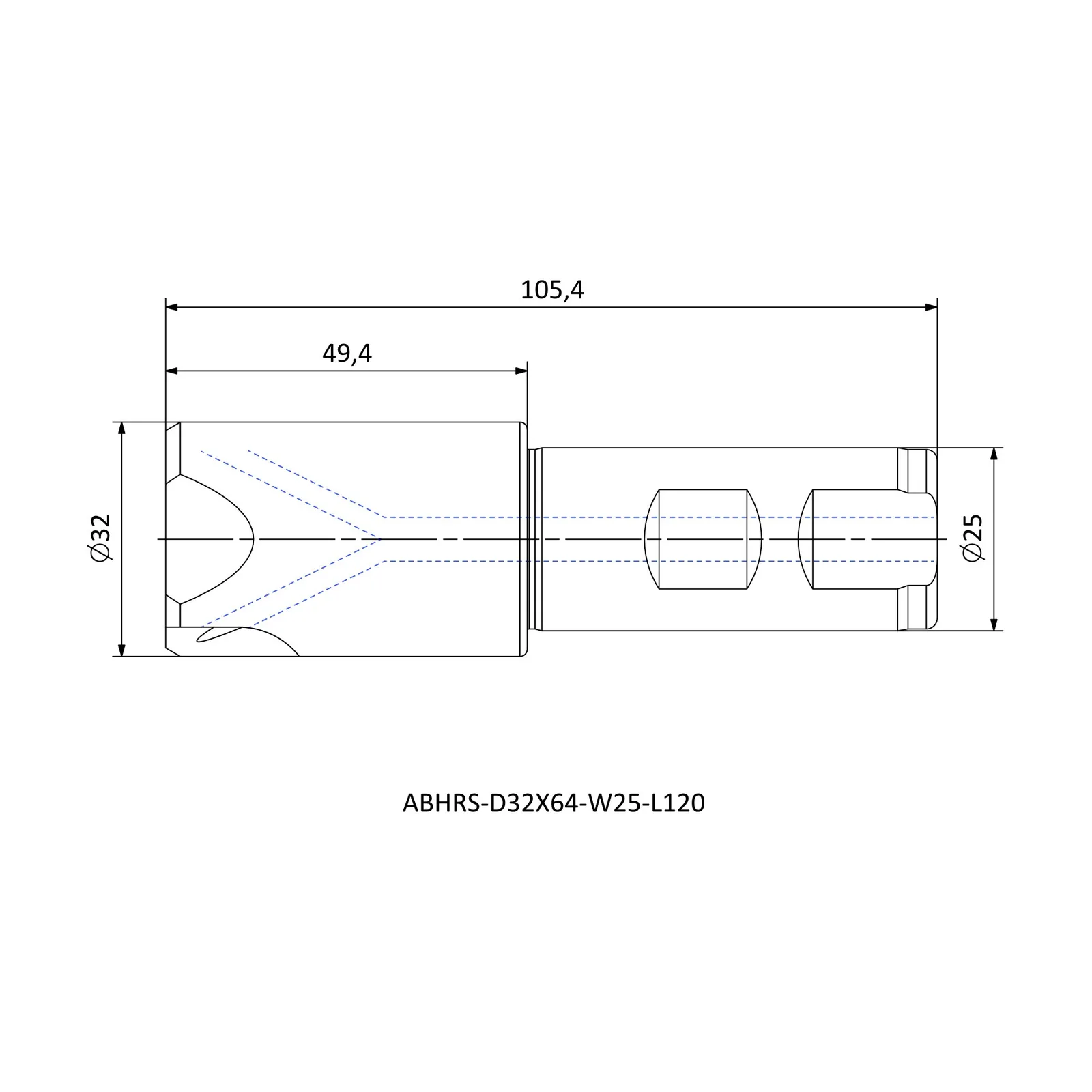ABHRS-D32X64-W25-L120 &mdash; dimensioned drawing