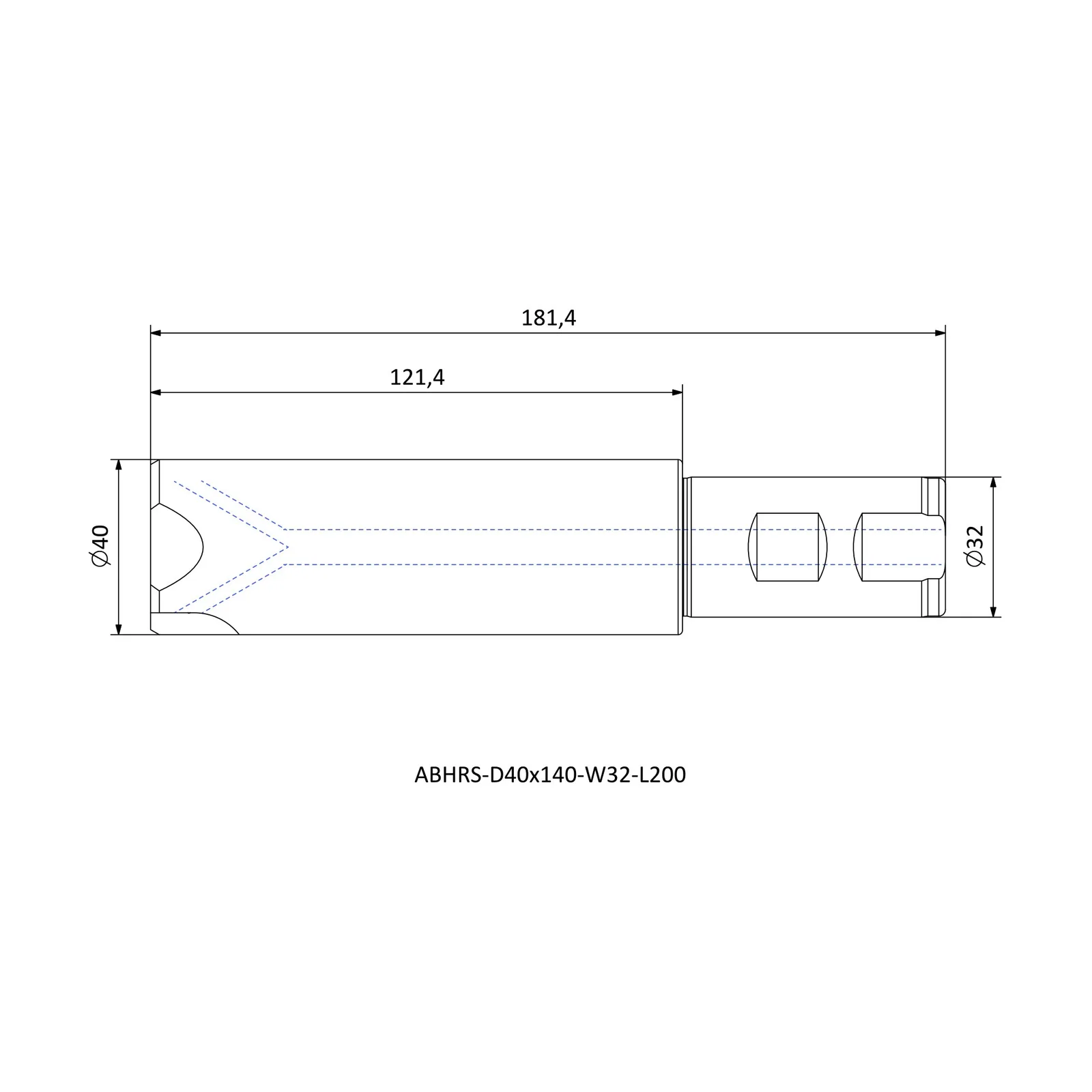 ABHRS-D40x140-W32-L200 &mdash; dimensioned drawing
