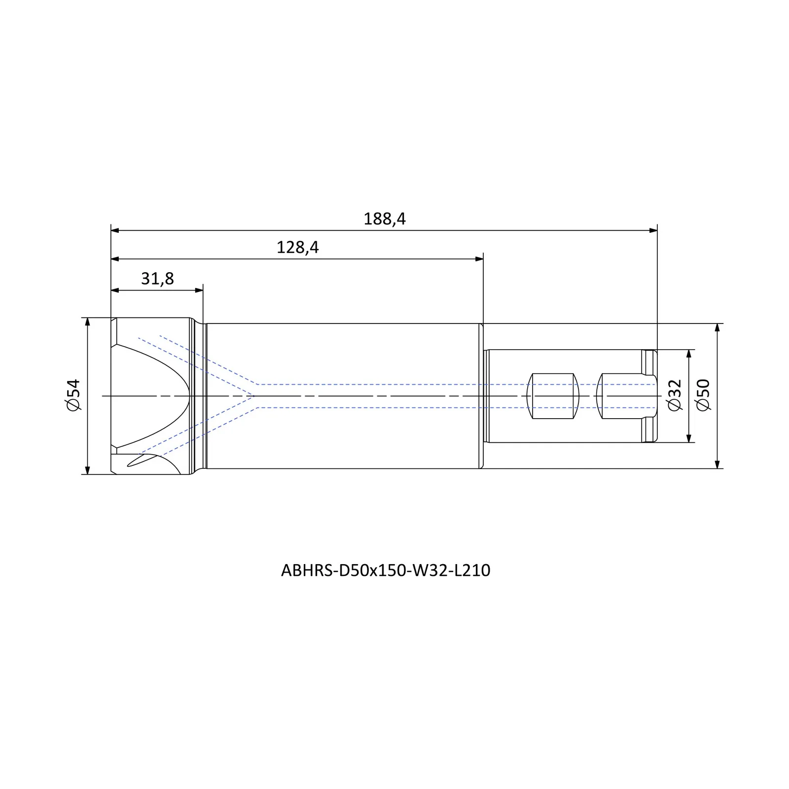 ABHRS-D50x150-W32-L210 &mdash; dimensioned drawing